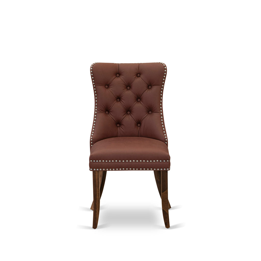 Luxe by East West Furniture I7DA7-50N-26 7-Pc Modern Dining Table Set Contain a Room Table and 6 Burgundy Faux Leather Padded Chairs with Button-Tufted Back, Antique Walnut