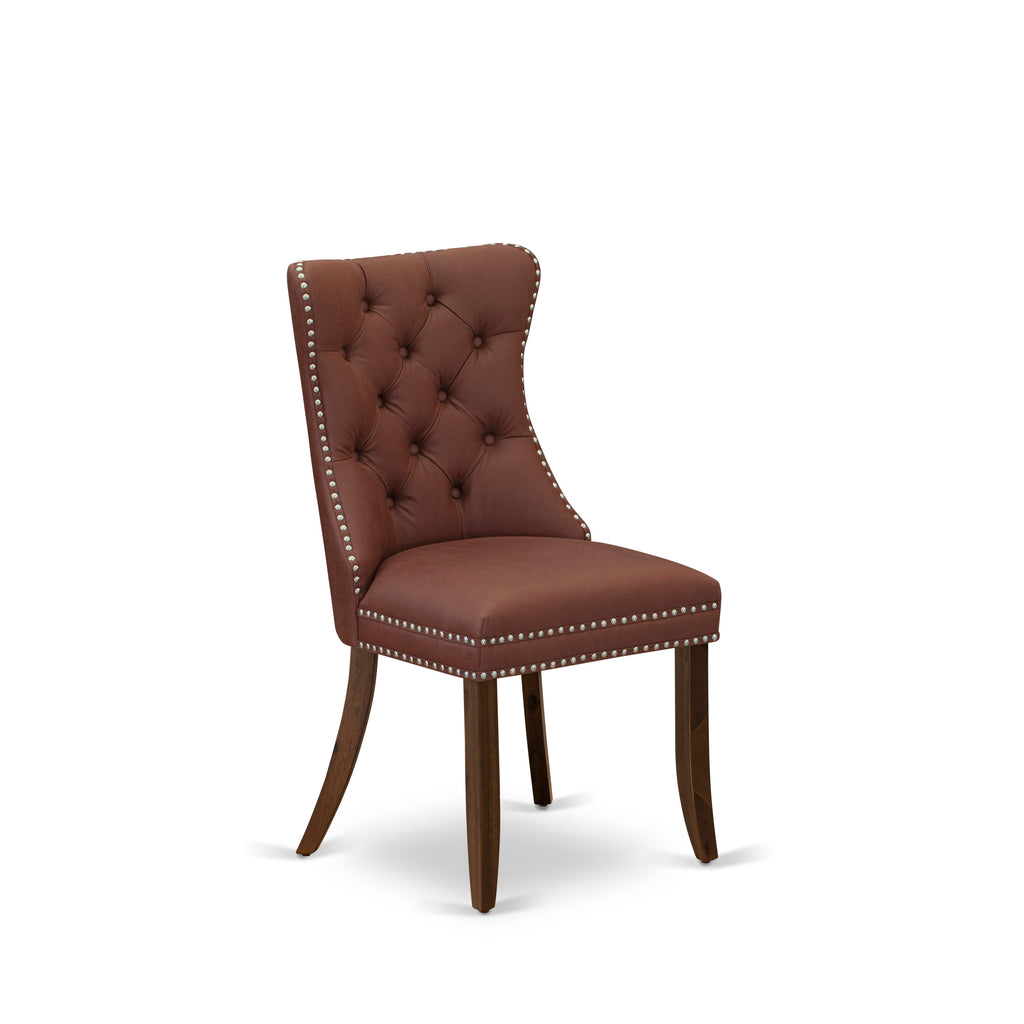 Luxe by East West Furniture I6DA7-40N-26 7-Pc Dinner Table Set Contain a Mid Century Dining Table and 6 Burgundy Faux Leather Chairs with Button-Tufted Back, Antique Walnut