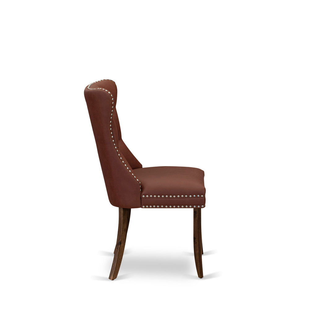 Luxe by East West Furniture I5DA7-40N-26 7-Pc Dining Table Set Include a Modern Table and 6 Burgundy Faux Leather Upholstered Chairs with Button-Tufted Back, Antique Walnut