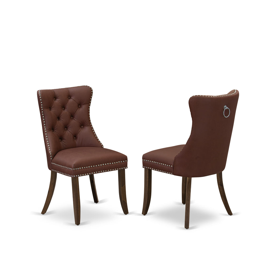 Luxe by East West Furniture I8DA5-40N-26 5-Pc Dining Set Contain a Wooden Dining Table and 4 Burgundy Faux Leather Parson Dining Chairs with Button-Tufted Back, Antique Walnut