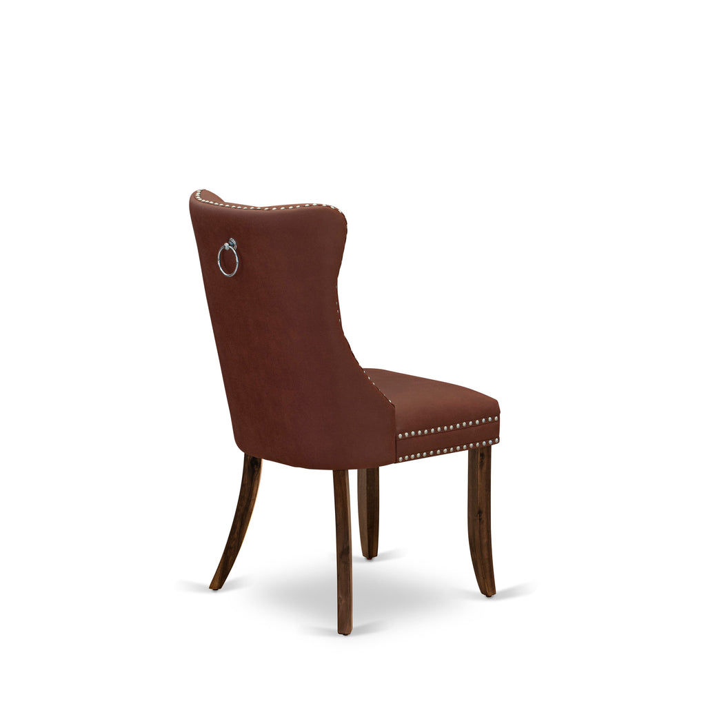 Luxe by East West Furniture I6DA7-40N-26 7-Pc Dinner Table Set Contain a Mid Century Dining Table and 6 Burgundy Faux Leather Chairs with Button-Tufted Back, Antique Walnut