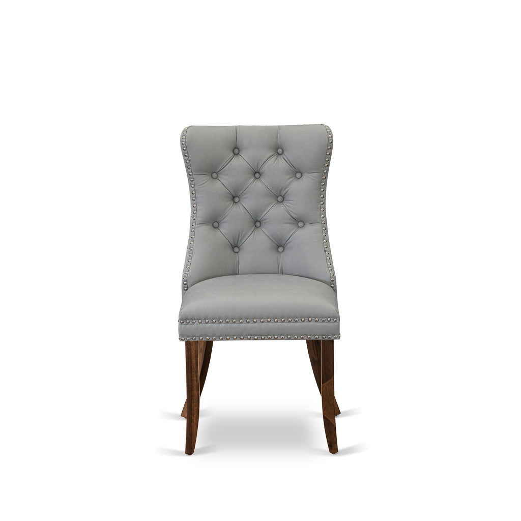 Luxe by East West Furniture I7DA7-50N-27 7-Pc Mid Century Dining Set Contain a Room Table and 6 Light Gray Faux Leather Parson Chairs with Button-Tufted Back, Antique Walnut