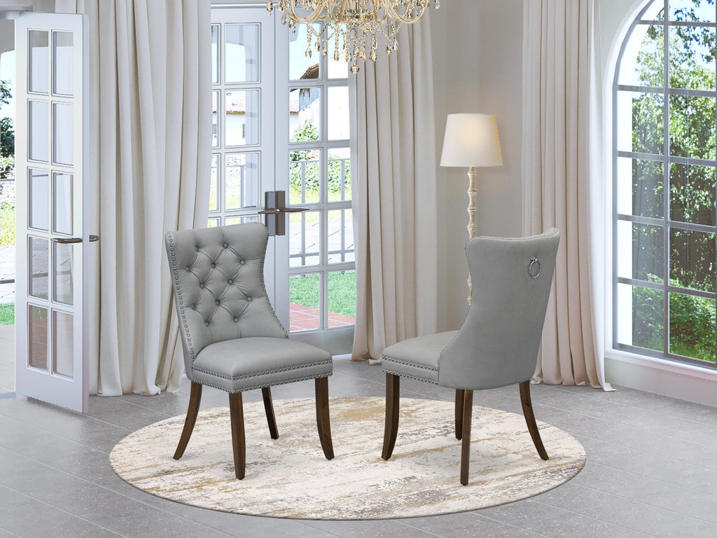 Luxe by East West Furniture I7DA7-40N-27 7-Pc Dining Table Set Consist a Mid Century Dining Table and 6 Light Gray Faux Leather Chairs with Button-Tufted Back, Antique Walnut