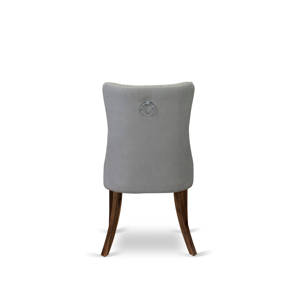 Luxe by East West Furniture F3DA5-50N-27 5-Pc Mid Century Dining Set Include a Round Table and 4 Light Gray Faux Leather Parson Chairs with Button-Tufted Back, Antique Walnut