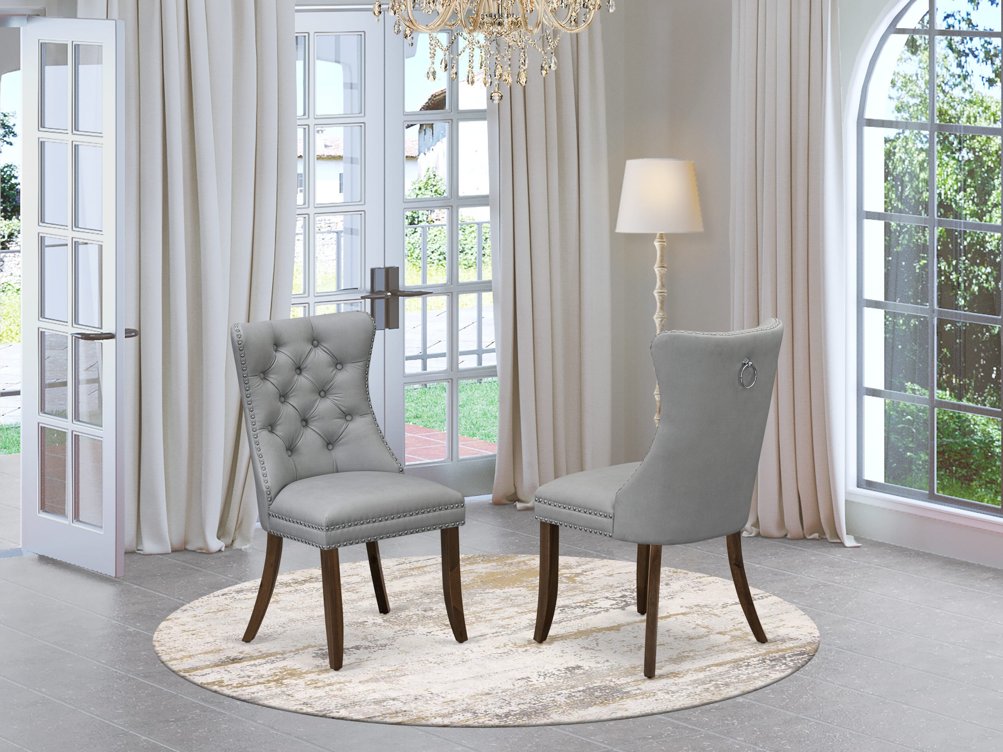 Luxe by East West Furniture LEDA9-AWA-27-9 Pieces Dining Table Set Includes a Rectangle Table and 8 Light Gray Faux Leather Dining Chairs, Antique Walnut