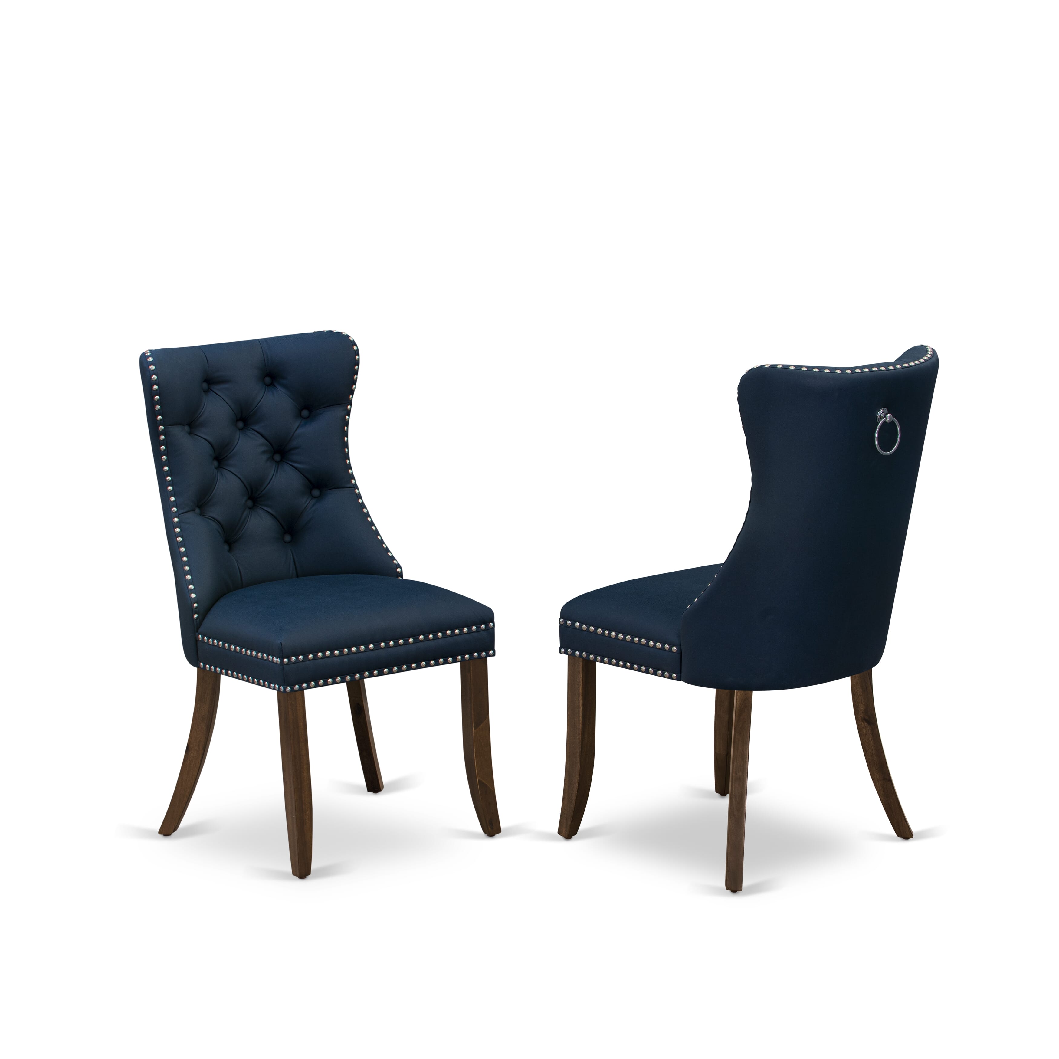 Luxe by East West Furniture F8DA7-40N-29 7-Piece Kitchen Set with Faux Leather 6 Navy Blue Upholstered chairs, Button-Tufted Backs, and a 48"Round Table in Antique Walnut Finish.