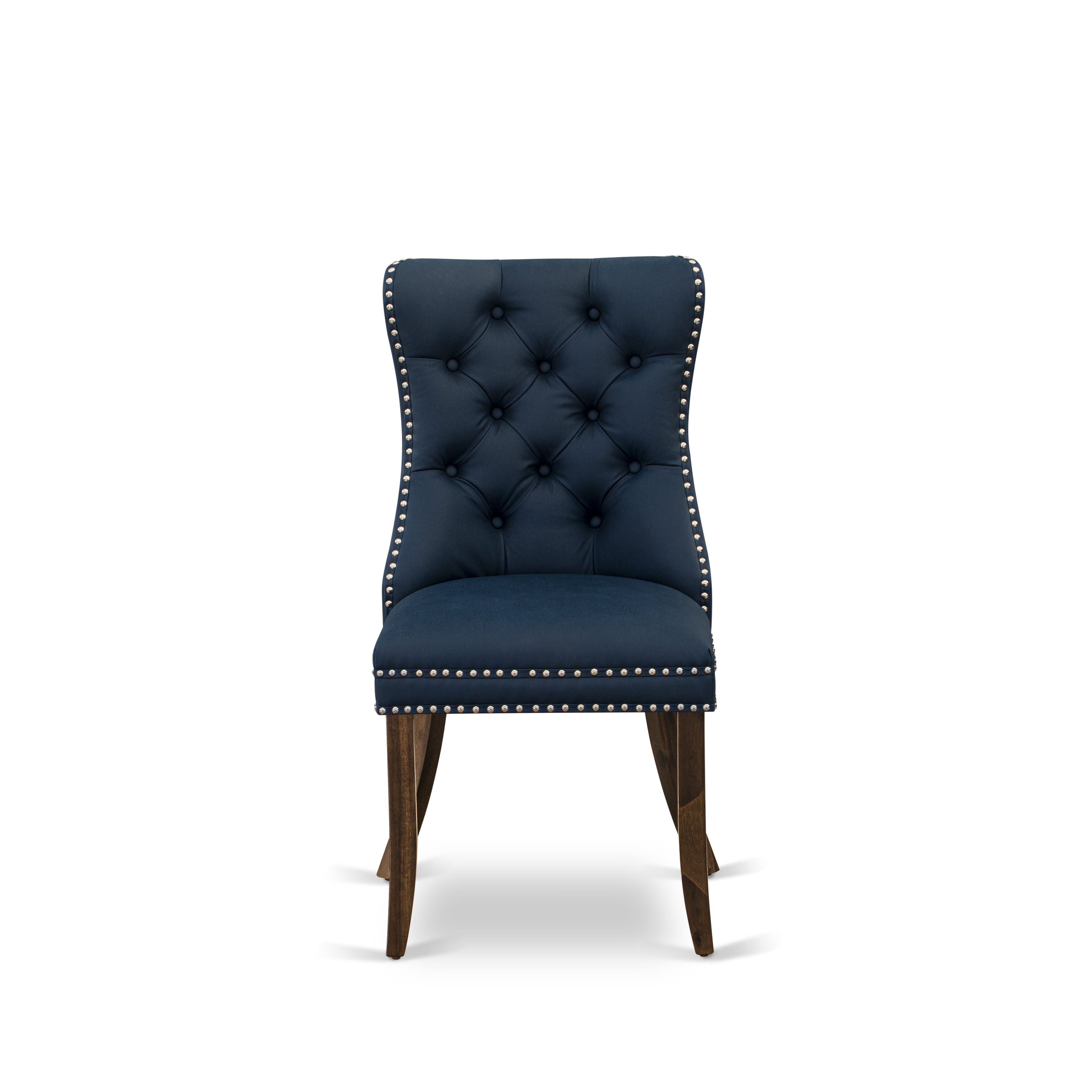 Luxe by East West Furniture I3DA5-50N-29 5-Piece Dining Set with Faux Leather 4 Navy Blue Kitchen chairs, Button-Tufted Backs, and a 54"Round Table in Antique Walnut Finish.