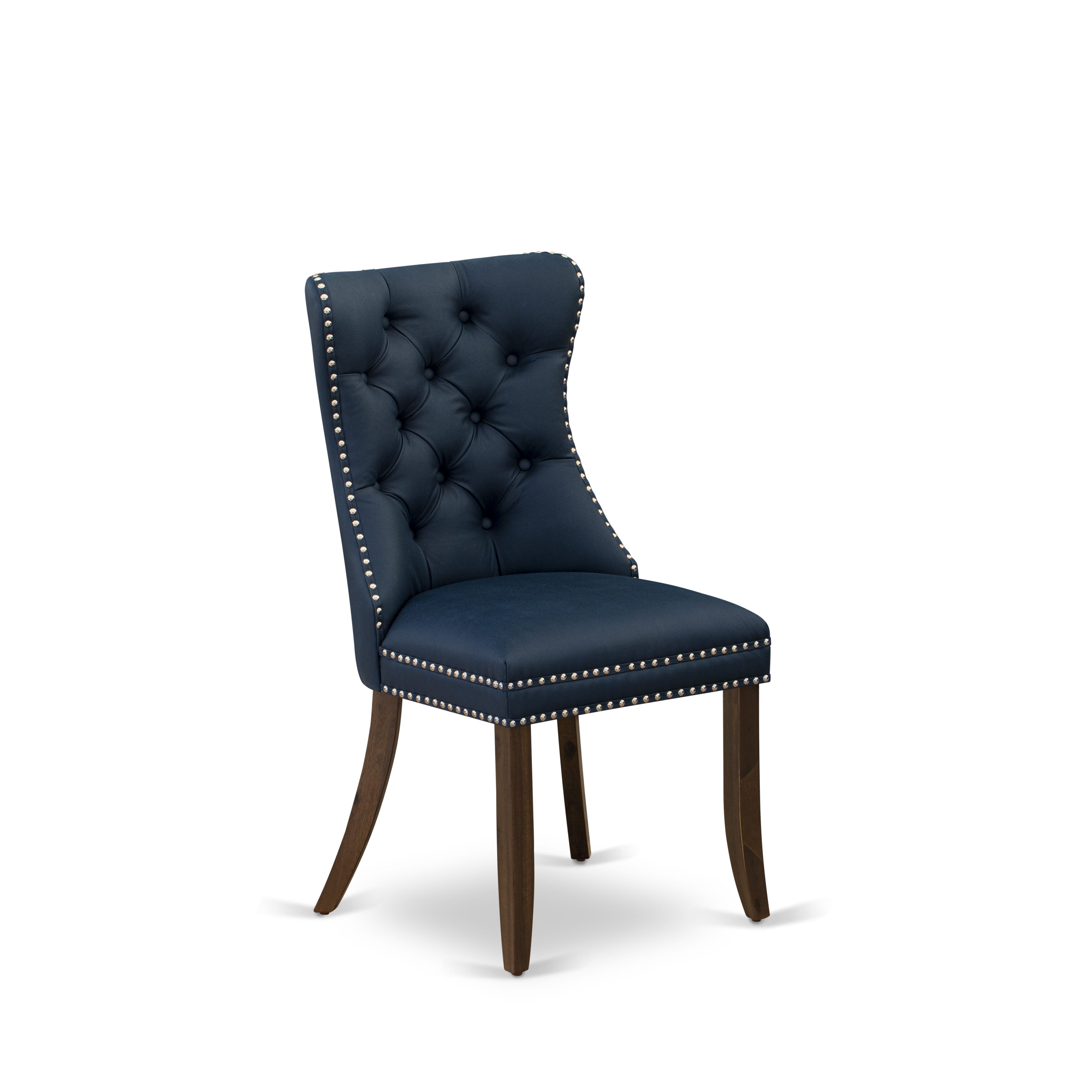 Luxe by East West Furniture F5DA7-50N-29 7-Pc Kitchen Table Set Include a Dining Table and 6 Navy Blue Faux Leather Parson Chairs with Button-Tufted Back, Antique Walnut
