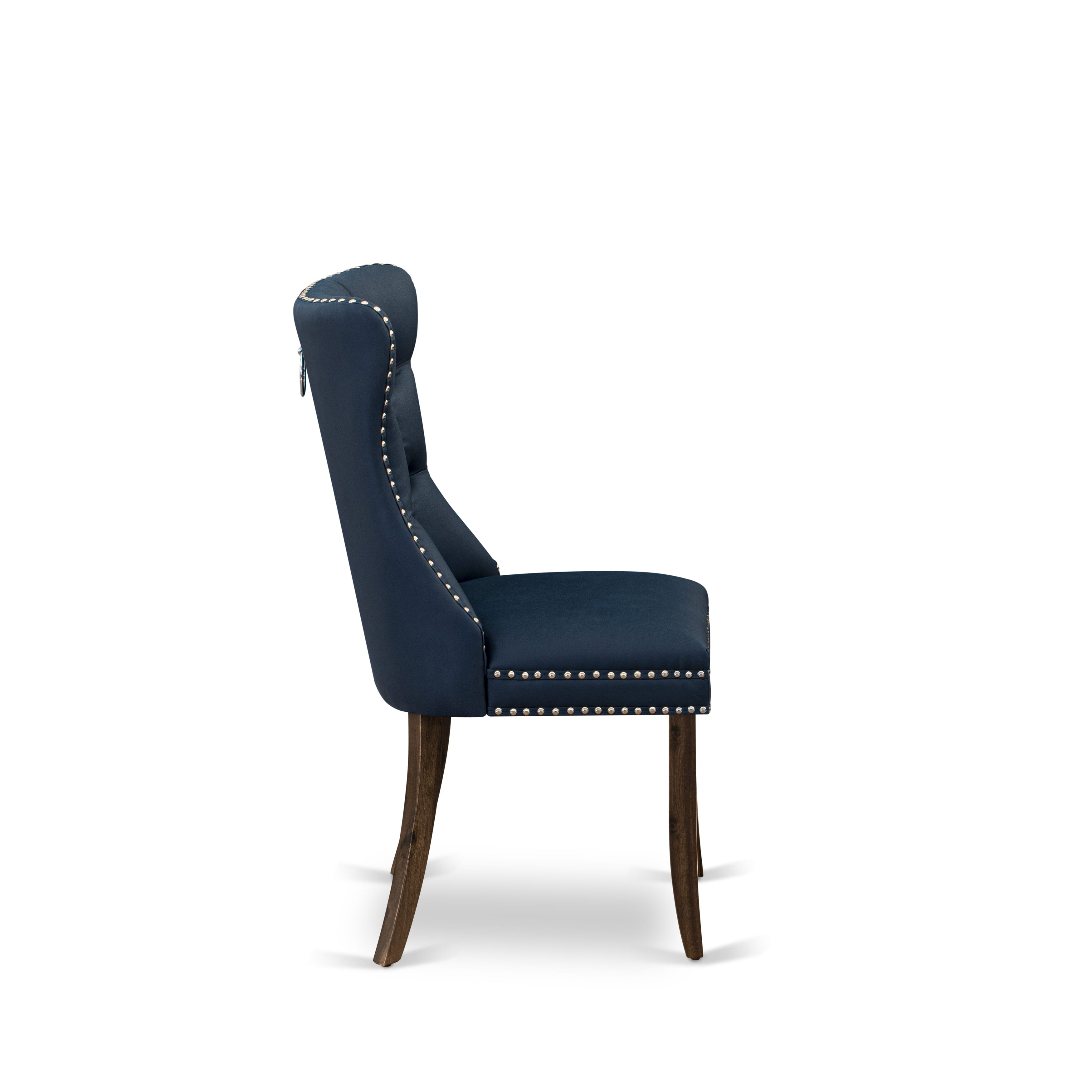Luxe by East West Furniture I7DA7-40N-29 7-Piece Dining Table Set with Faux Leather 6 Navy Blue Kitchen chairs, Button-Tufted Backs, and a 48"Round Table in Antique Walnut Finish.