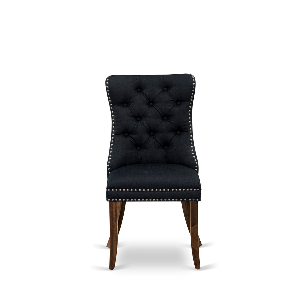 Luxe by East West Furniture I8DA7-40N-24 7-Piece Modern Dining Room Set with Linen Fabric 6 Black Dining chairs, Button-Tufted Backs, and a 48"Round Table in Antique Walnut Finish.