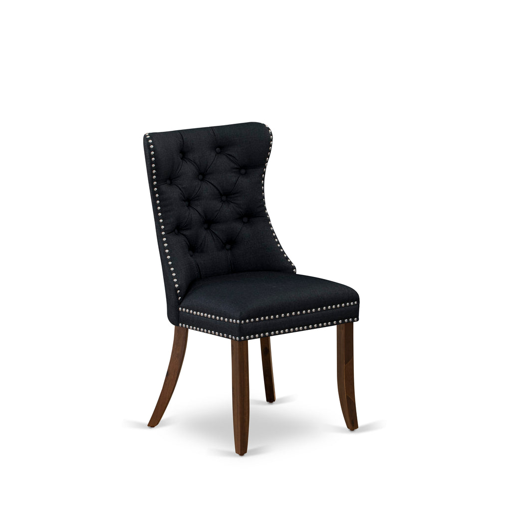 Luxe by East West Furniture I8DA7-40N-24 7-Piece Modern Dining Room Set with Linen Fabric 6 Black Dining chairs, Button-Tufted Backs, and a 48"Round Table in Antique Walnut Finish.