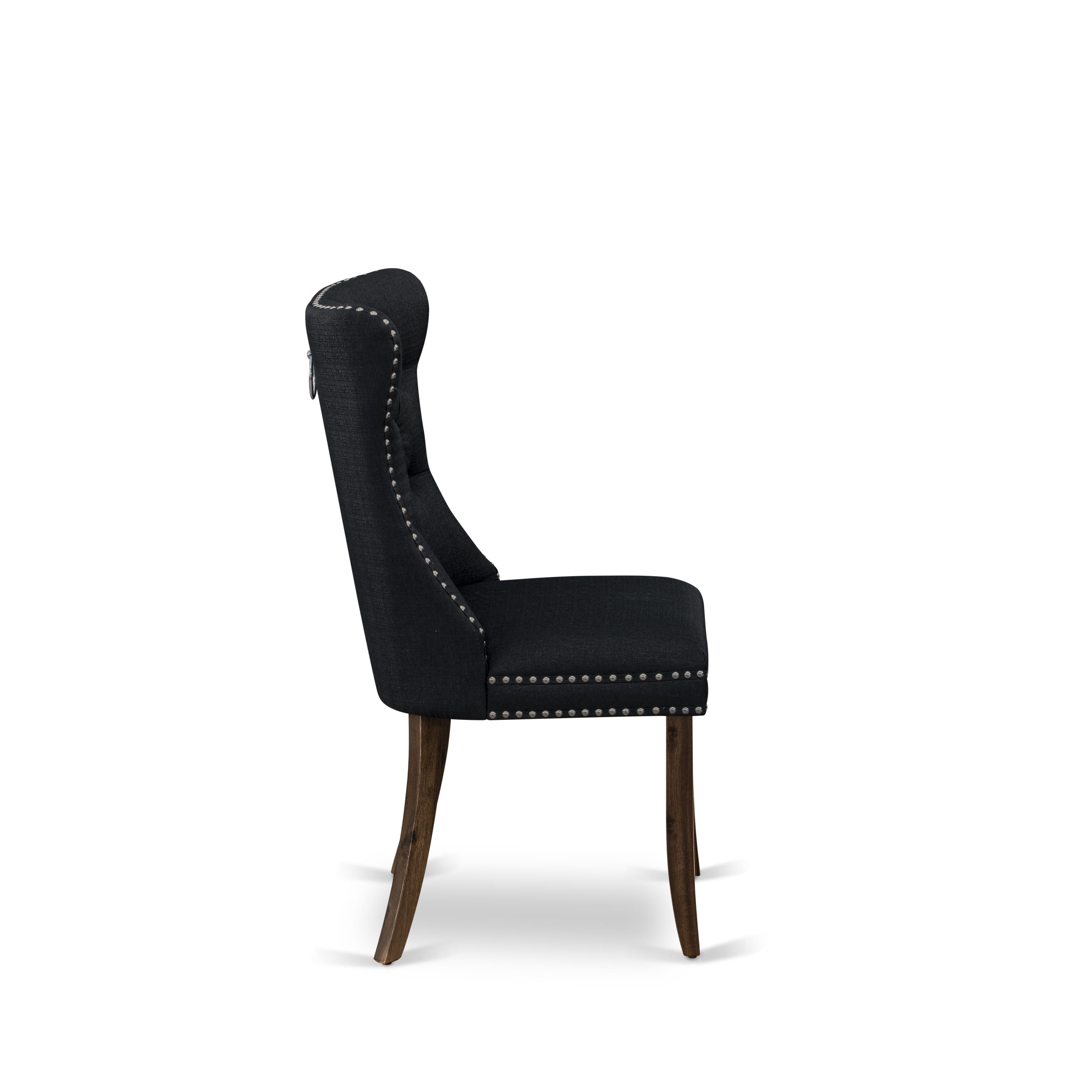 Luxe by East West Furniture I5DA5-50N-24 5-Piece Dining Set with Linen Fabric 4 Black Padded Dining chairs, Button-Tufted Backs, and a 54"Round Table in Antique Walnut Finish.