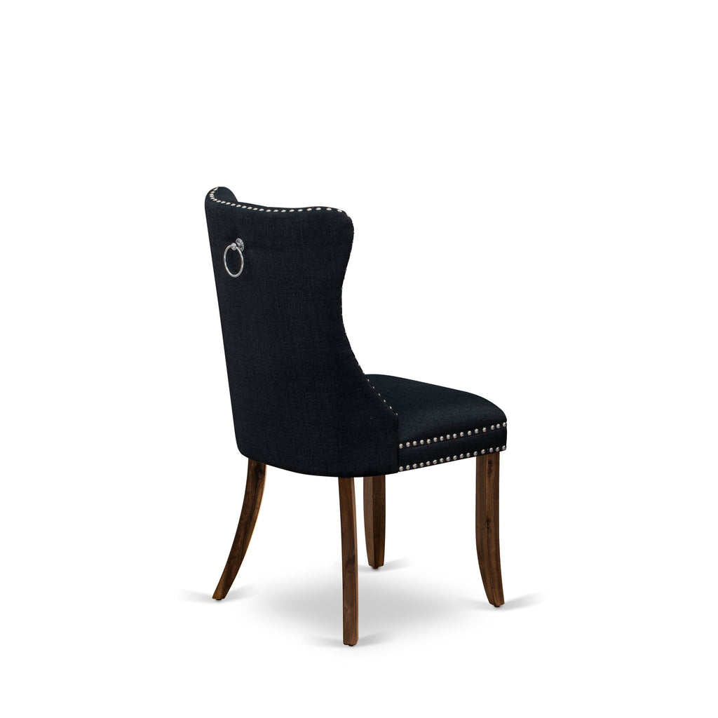 Luxe by East West Furniture I8DA7-40N-24 7-Piece Modern Dining Room Set with Linen Fabric 6 Black Dining chairs, Button-Tufted Backs, and a 48"Round Table in Antique Walnut Finish.