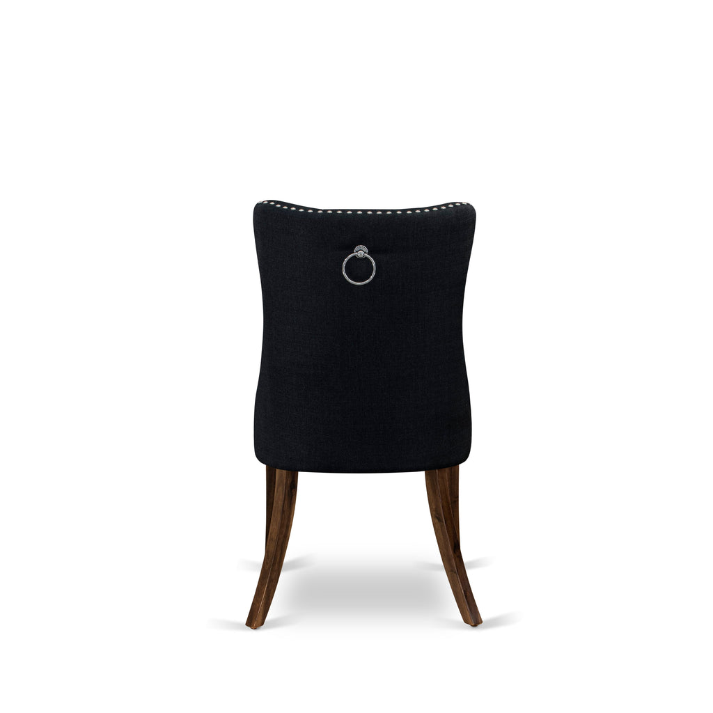 Luxe by East West Furniture I8DA7-40N-24 7-Piece Modern Dining Room Set with Linen Fabric 6 Black Dining chairs, Button-Tufted Backs, and a 48"Round Table in Antique Walnut Finish.