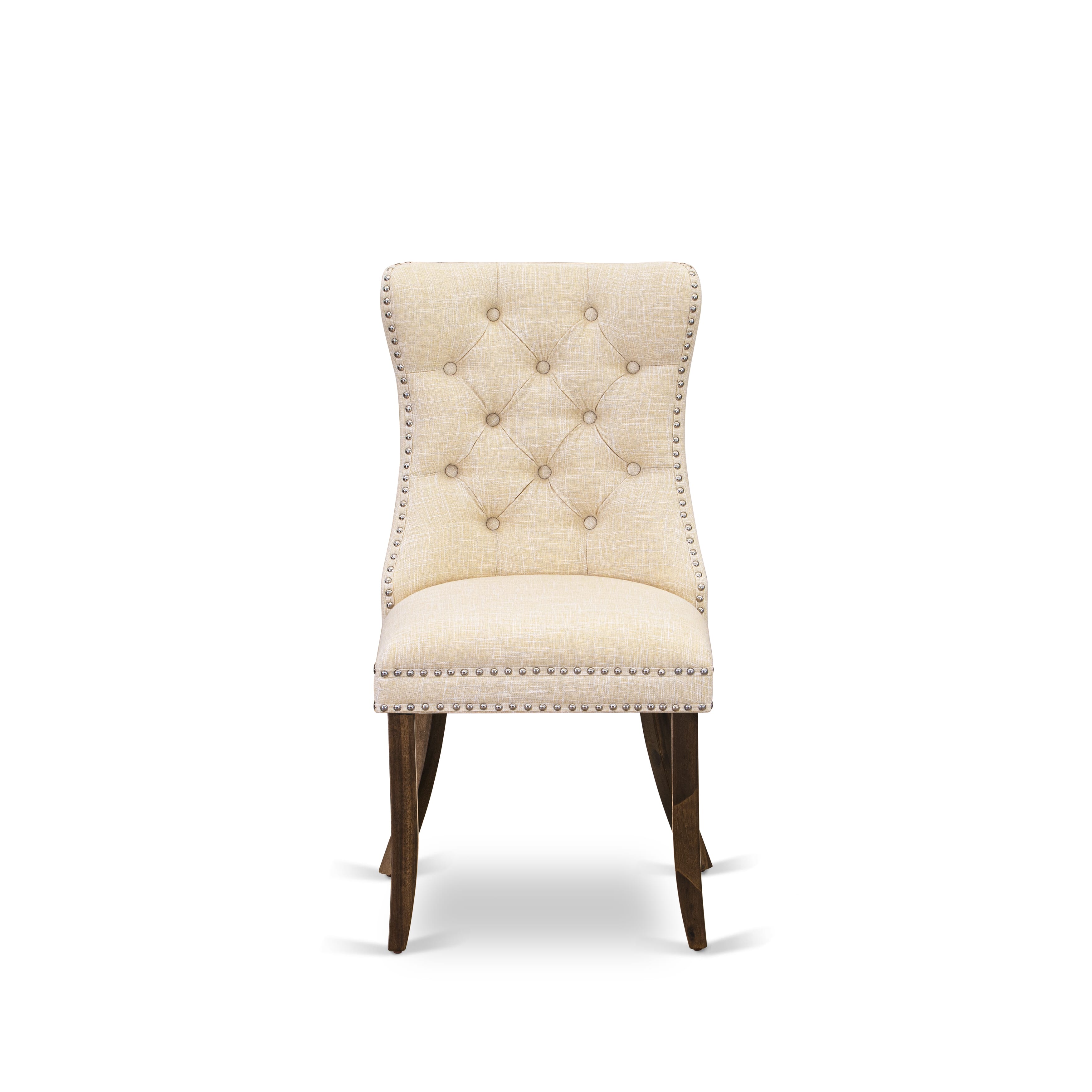 Luxe by East West Furniture F7DA5-40N-32 5-Piece Kitchen Table Set with Linen Fabric 4 Light Beige upholstered chairs, Button-Tufted Backs, and a 48"Round Dinner Table in Antique Walnut Finish.