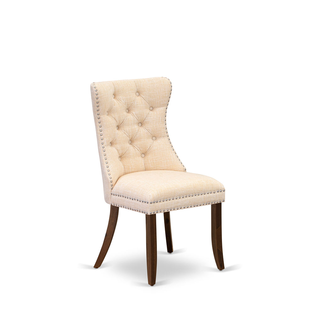 Luxe by East West Furniture I5DA7-40N-32 7-Piece Kitchen Table Set with Linen Fabric 6 Light Beige dining room chairs, Button-Tufted Backs, and a 48"Round Kitchen Table in Antique Walnut Finish.