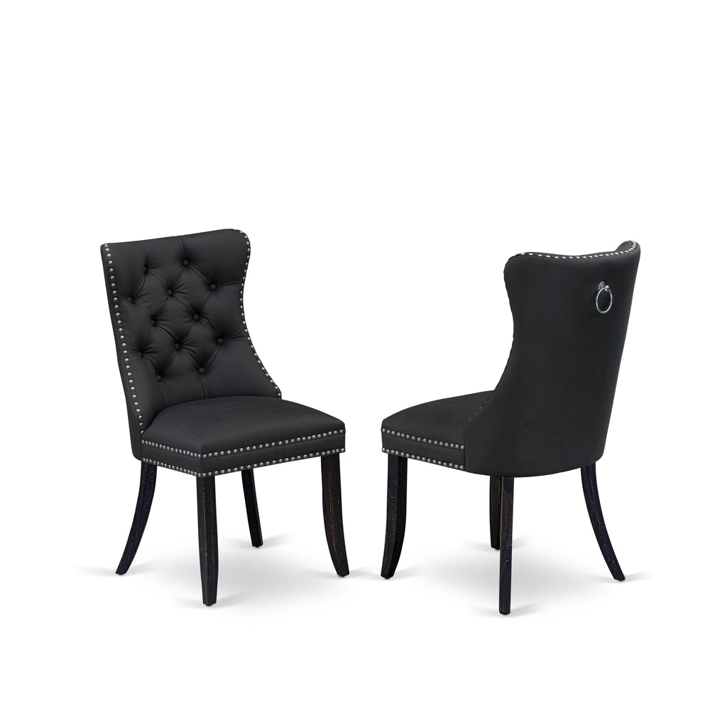 Luxe by East West Furniture NEDA5-SBB-12 5 Pieces Modern Dining Set Includes a Rectangle Kitchen Table and 4 Dark Gray Faux Leather Dining Chairs, Sand Blasting Black