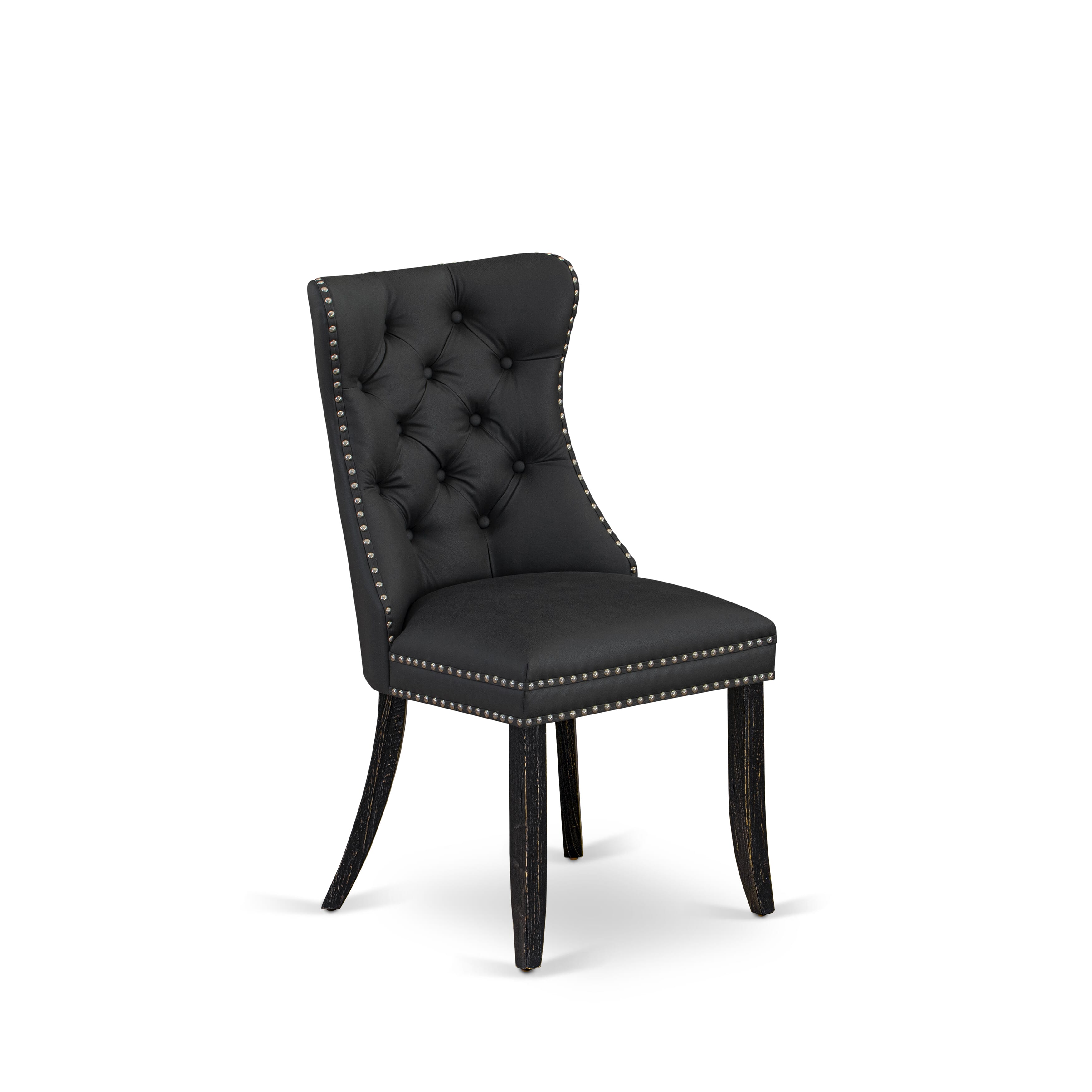 Luxe by East West Furniture LKDA9-SBB-12 9 Pieces Dining Table Set Includes a Rectangle Table and 8 Dark Gray Faux Leather Dining Chairs, Sand Blasting Black