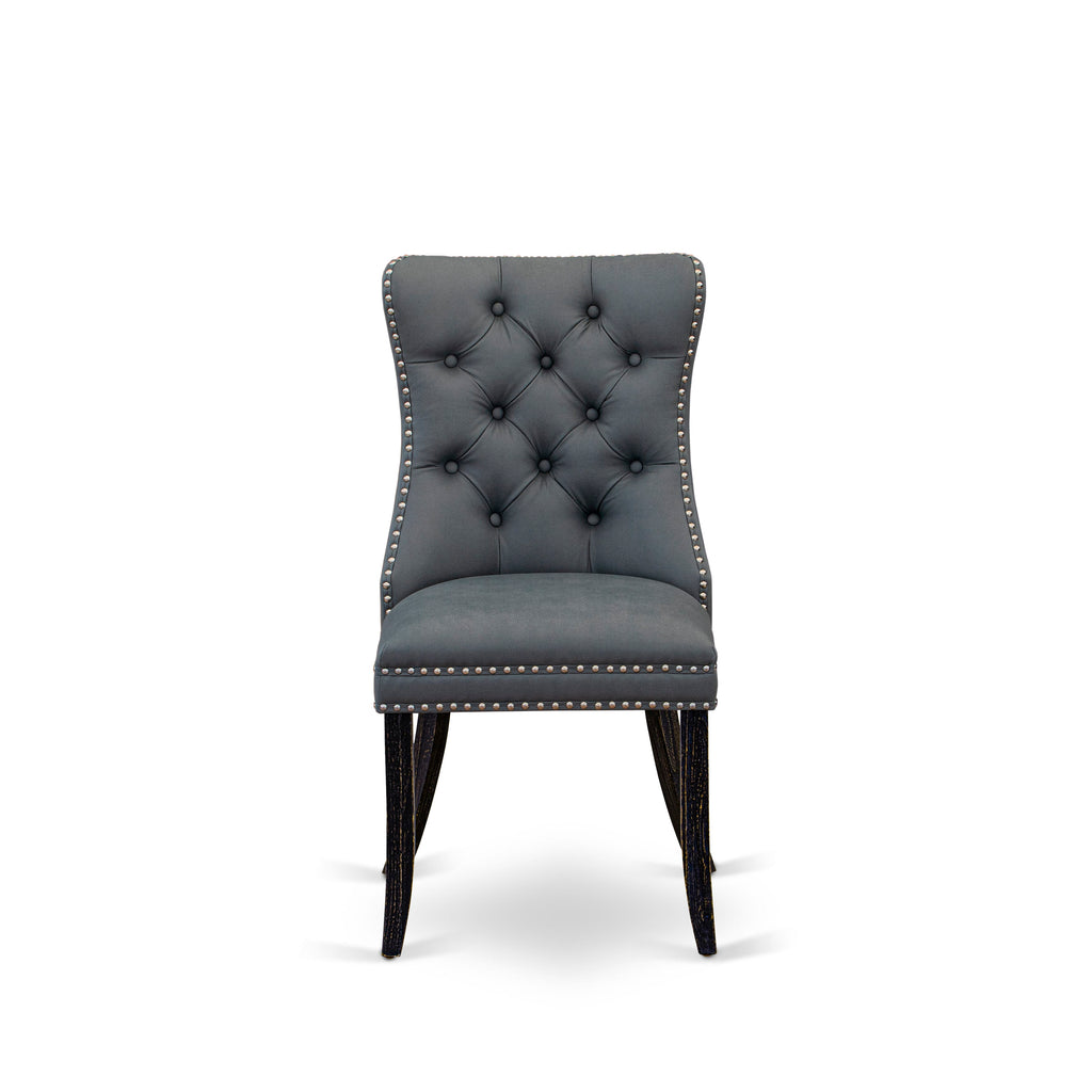 Luxe by East West Furniture I7DA5-411-13 5-piece Dining Set with Faux Leather 4 Platinum Gray upholstered chairs, Button-Tufted Backs, and a 48"Round Kitchen Table in Sand Blasted Black Finish.