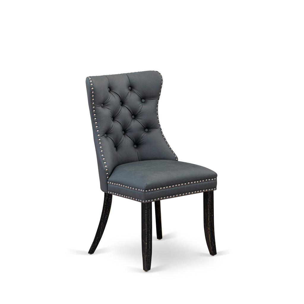 Luxe by East West Furniture F8DA5-411-13 5-piece Mid Century Kitchen Set with Faux Leather 4 Platinum Gray kitchen chairs, Button-Tufted Backs, and a 48"Round Table in Sand Blasted Black Finish.