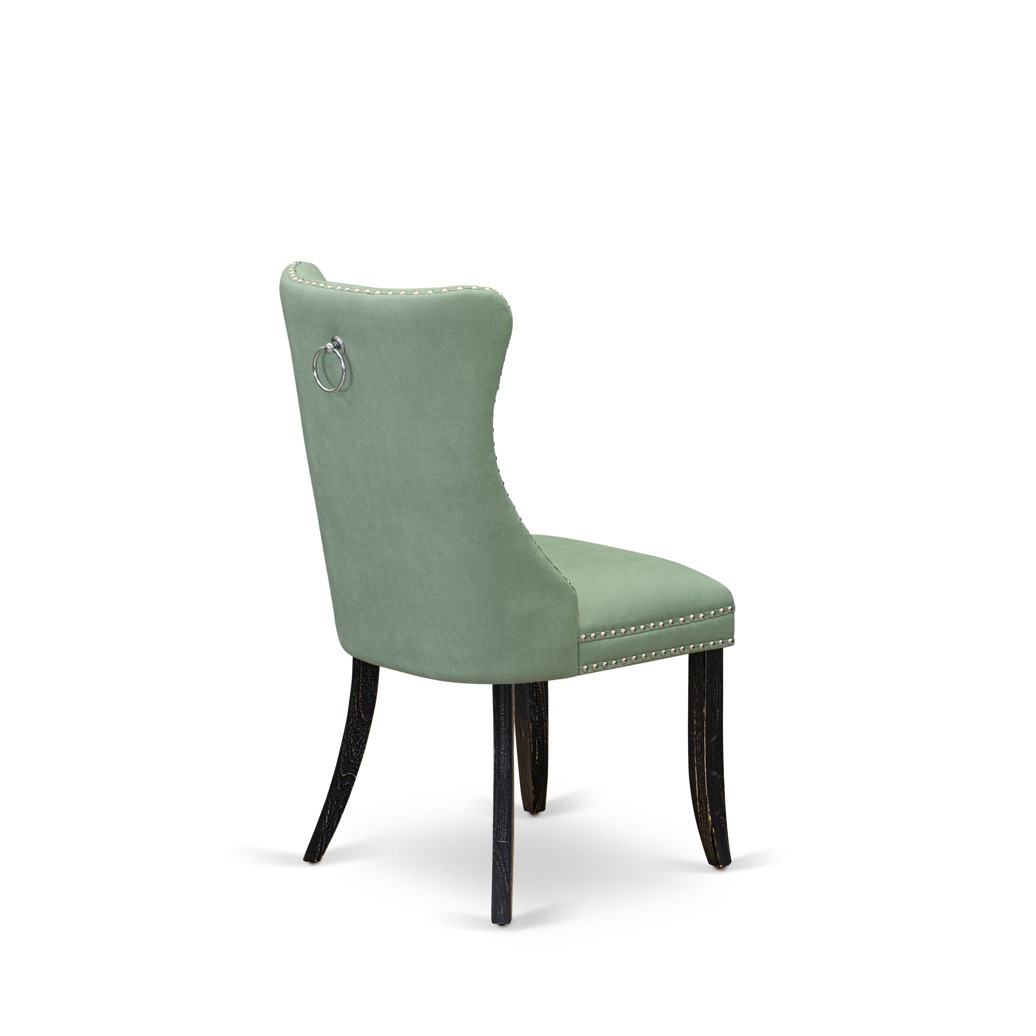 East West Furniture DAPFF22 Dallas Parson Chairs - Button Tufted Nailhead Trim Willow Green faux Leather Upholstered Dining Chairs, Set of 2, Sand Blasted Black