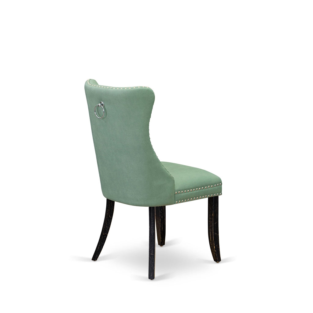 Luxe by East West Furniture F8DA5-411-22 5 Piece Dining Set Consists of a 48" Round Table with Pedestal and 4 Willow Green Faux Leather Upholstered Chairs, Sand Blasted Black