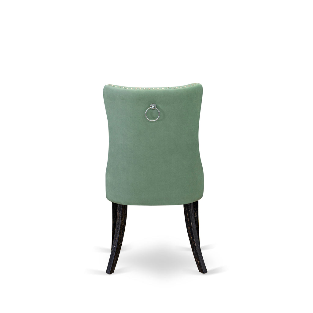 Luxe by East West Furniture F8DA7-411-22 7 Piece Dinette Set Contains a 48" Round Table with Pedestal and 6 Willow Green Faux Leather Upholstered Chairs, Sand Blasted Black