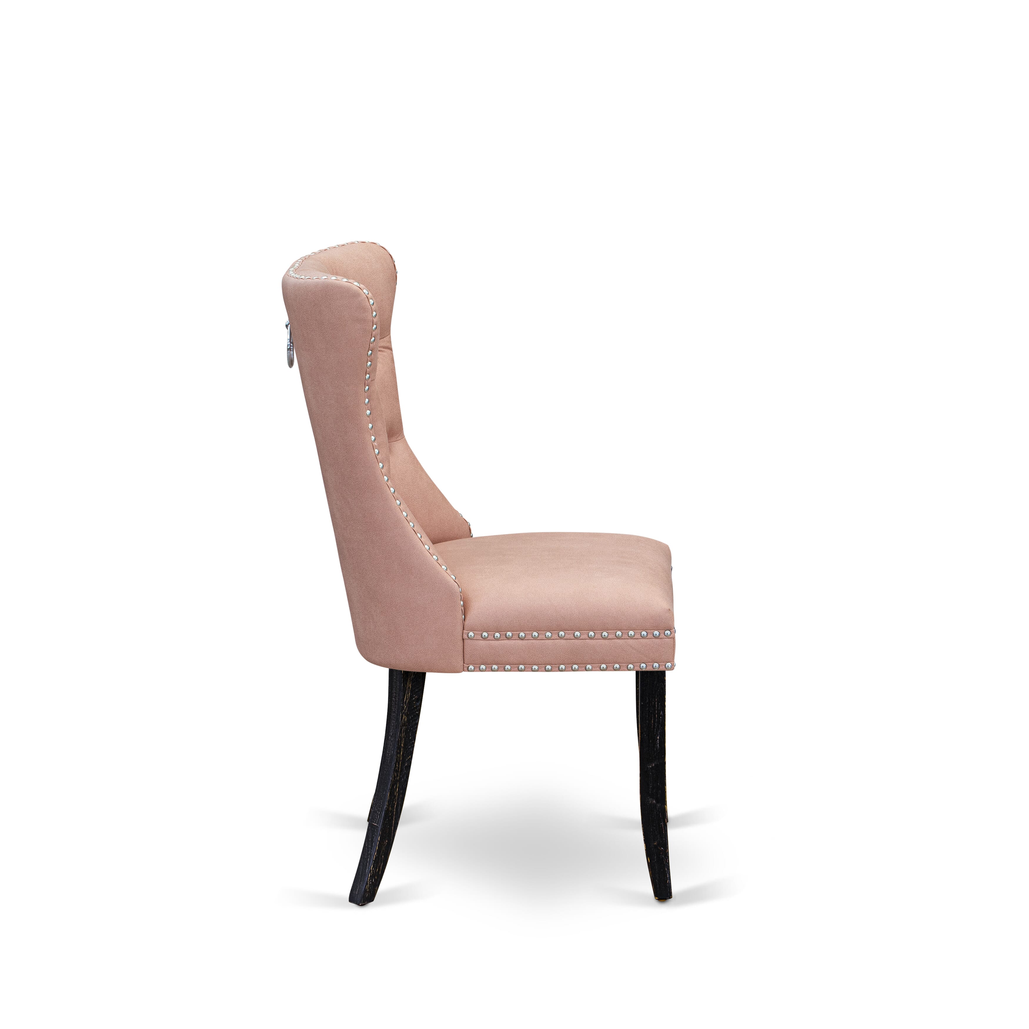 East West Furniture DAPFF23 Dallas Parson Dining Room Chairs - Button Tufted Nailhead Trim Beige Red faux Leather Upholstered Chairs, Set of 2, Sand Blasted Black