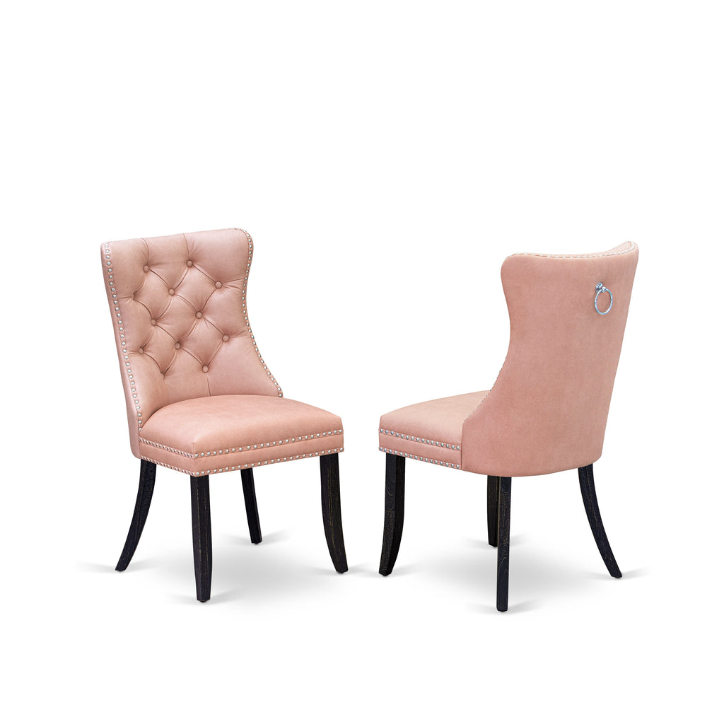 Luxe by East West Furniture I6DA7-411-23 7 Piece Dining Set Consists of a 48" Round Table with Pedestal and 6 Beige Red Faux Leather Upholstered Chairs, Sand Blasted Black