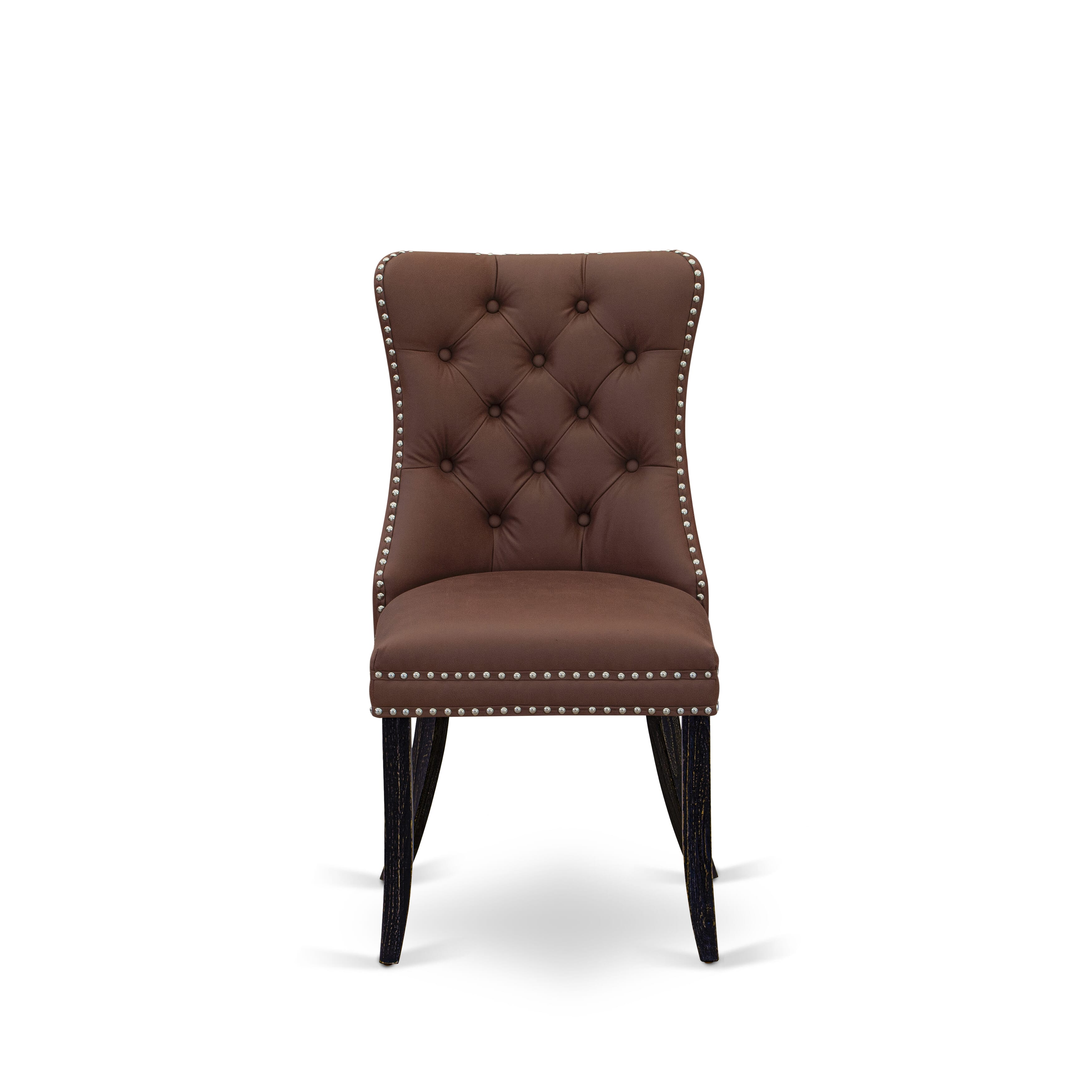 Luxe by East West Furniture I8DA5-511-26 5 Piece Dining Table Set Consists of a 54" Round Table with Pedestal and 4 Burgandy Faux Leather Parson Chairs, Sand Blasted Black