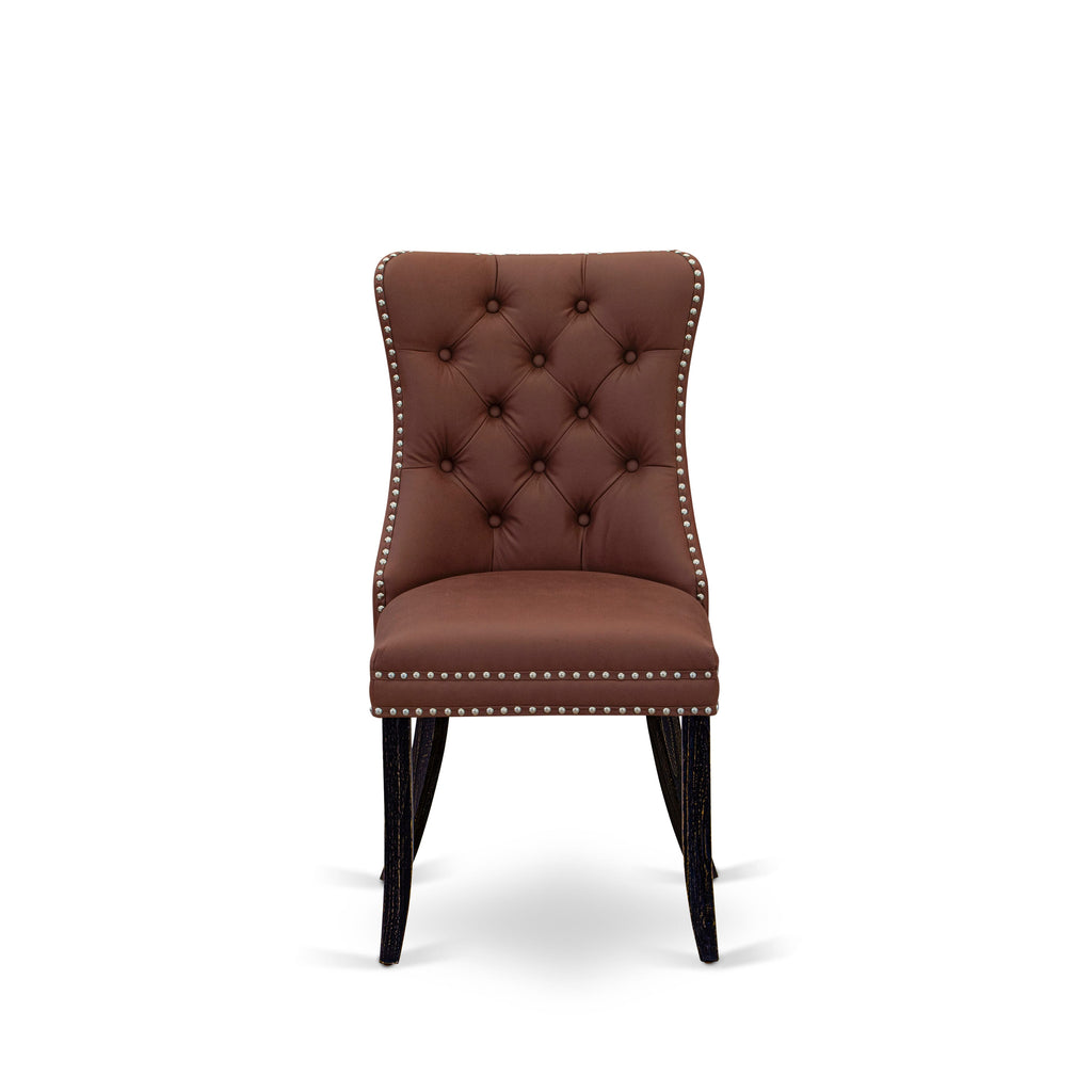 Luxe by East West Furniture F8DA7-411-26 7 Piece Dining Table Set Includes a 48" Round Table with Pedestal and 6 Burgandy Faux Leather Upholstered Chairs, Sand Blasted Black