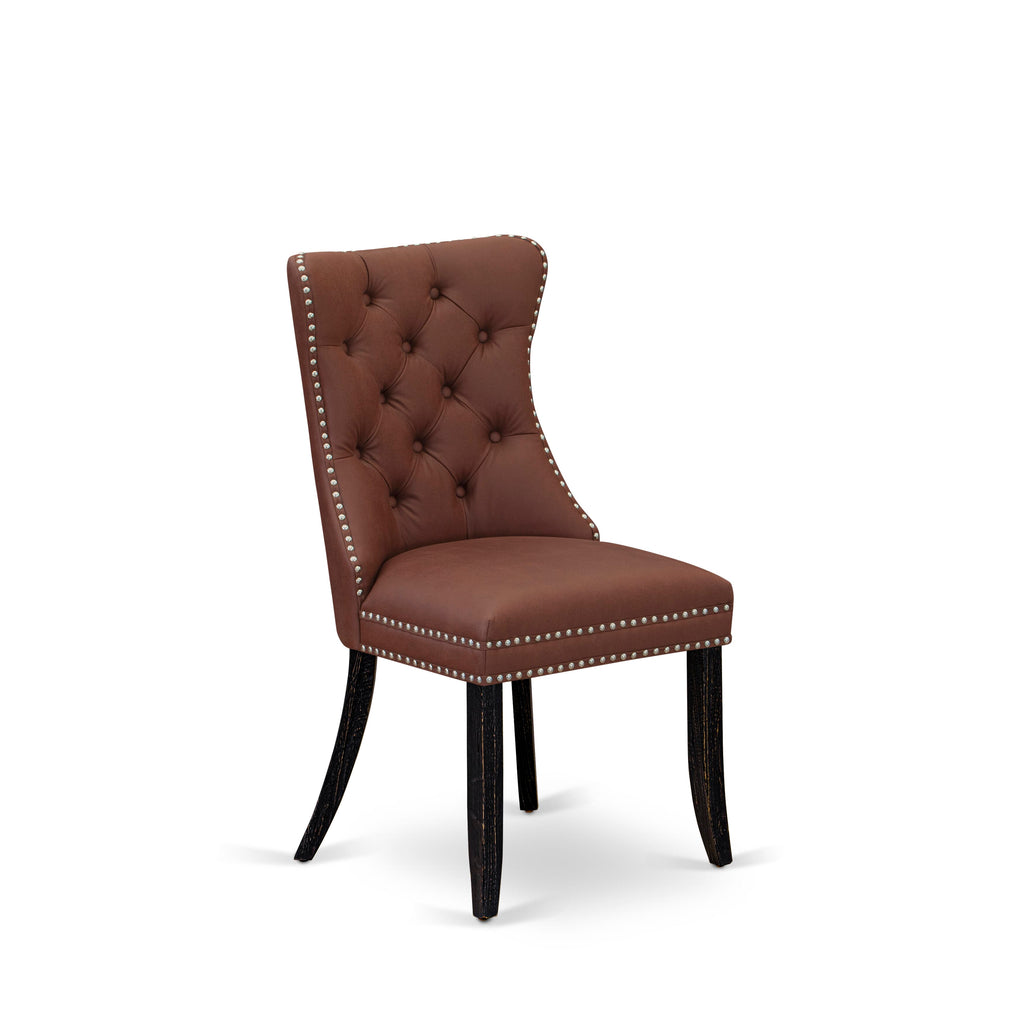 Luxe by East West Furniture I5DA5-411-26 5 Piece Dining Table Set Consists of a 48" Round Table with Pedestal and 4 Burgandy Faux Leather Parson Chairs, Sand Blasted Black