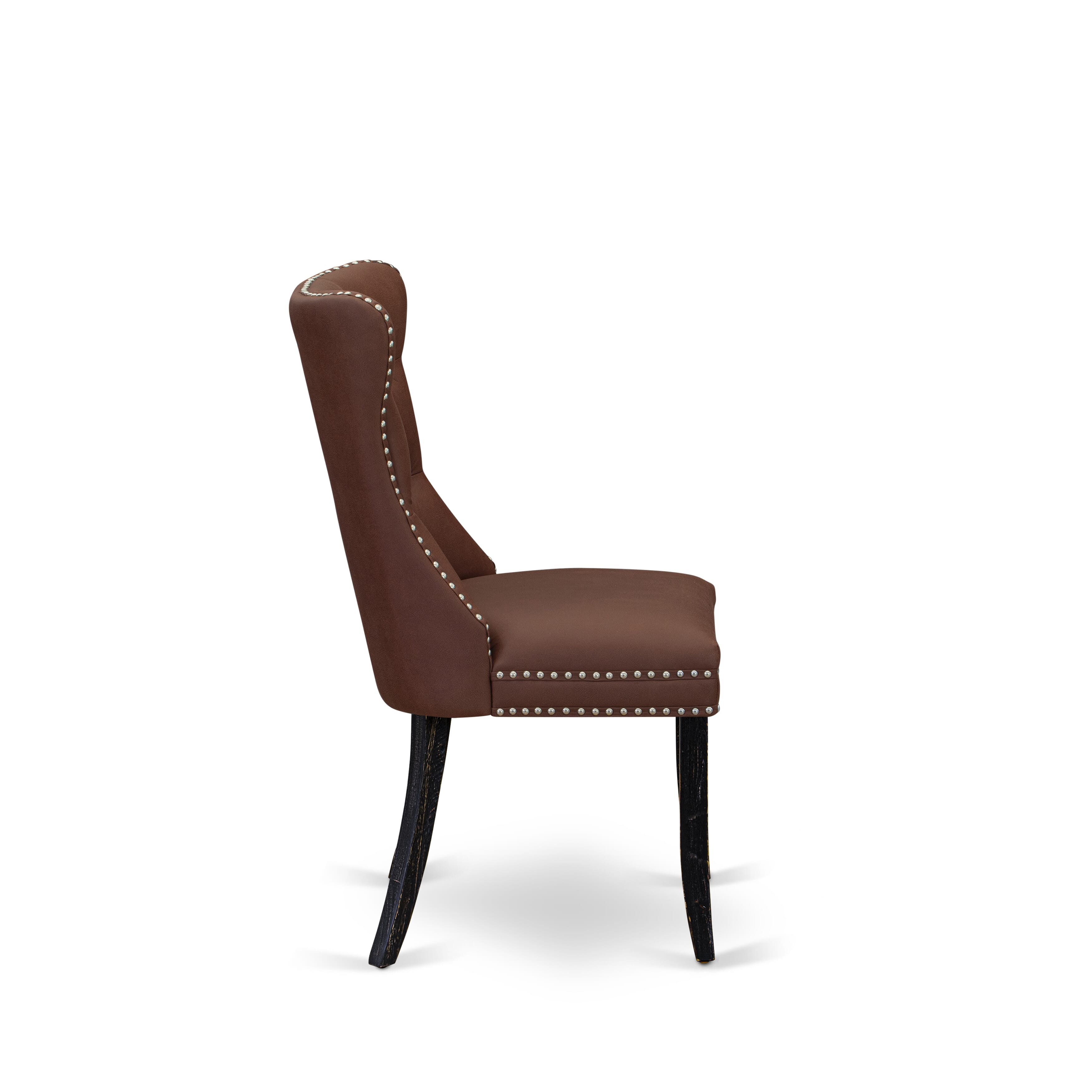East West Furniture DAPFF26 Dallas Parson Dining Chairs - Button Tufted Nailhead Trim Burgundy faux Leather Padded Chairs, Set of 2, Sand Blasted Black