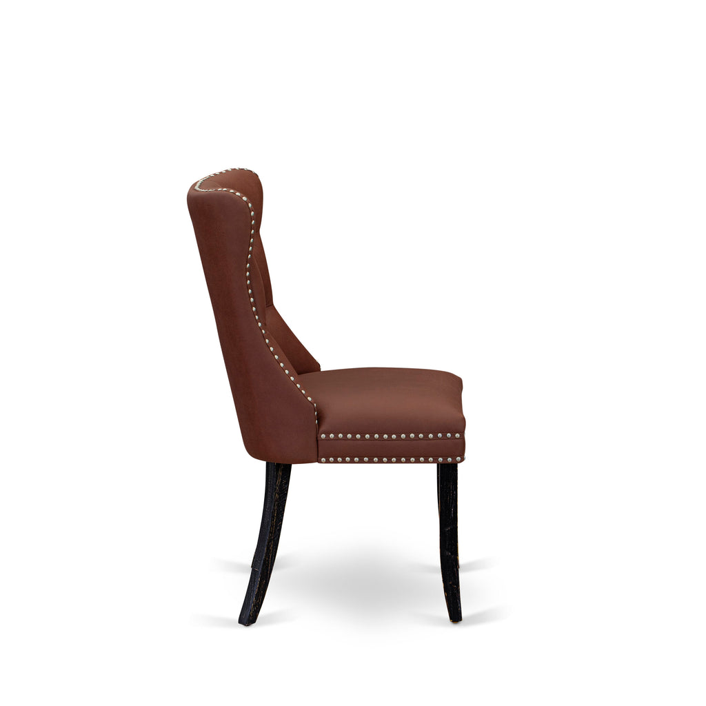 Luxe by East West Furniture I5DA5-411-26 5 Piece Dining Table Set Consists of a 48" Round Table with Pedestal and 4 Burgandy Faux Leather Parson Chairs, Sand Blasted Black