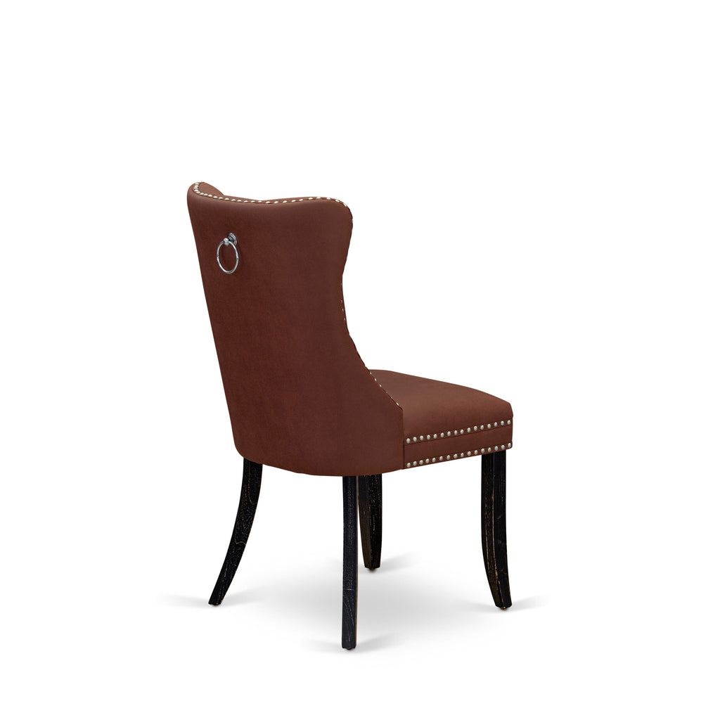 Luxe by East West Furniture I5DA5-411-26 5 Piece Dining Table Set Consists of a 48" Round Table with Pedestal and 4 Burgandy Faux Leather Parson Chairs, Sand Blasted Black