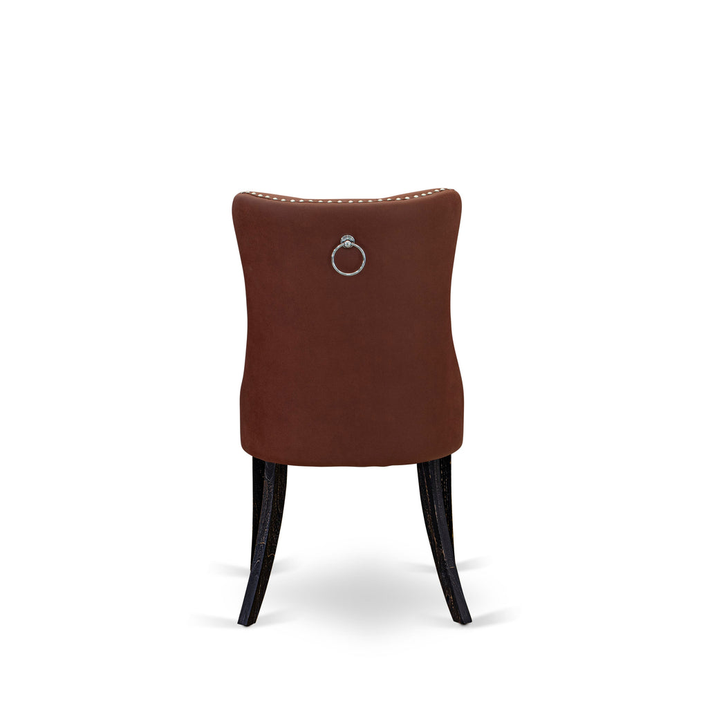 Luxe by East West Furniture I5DA5-411-26 5 Piece Dining Table Set Consists of a 48" Round Table with Pedestal and 4 Burgandy Faux Leather Parson Chairs, Sand Blasted Black