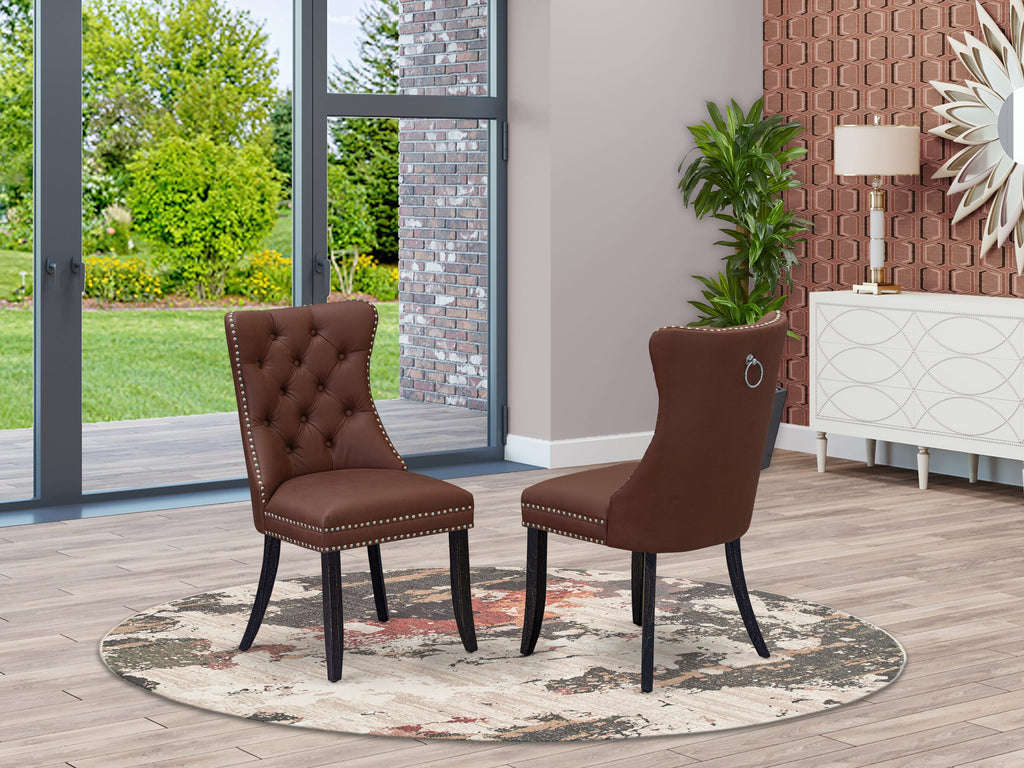 Luxe by East West Furniture I5DA7-411-26 7 Piece Dining Table Set Contains a 48" Round Table with Pedestal and 6 Burgandy Faux Leather Upholstered Chairs, Sand Blasted Black