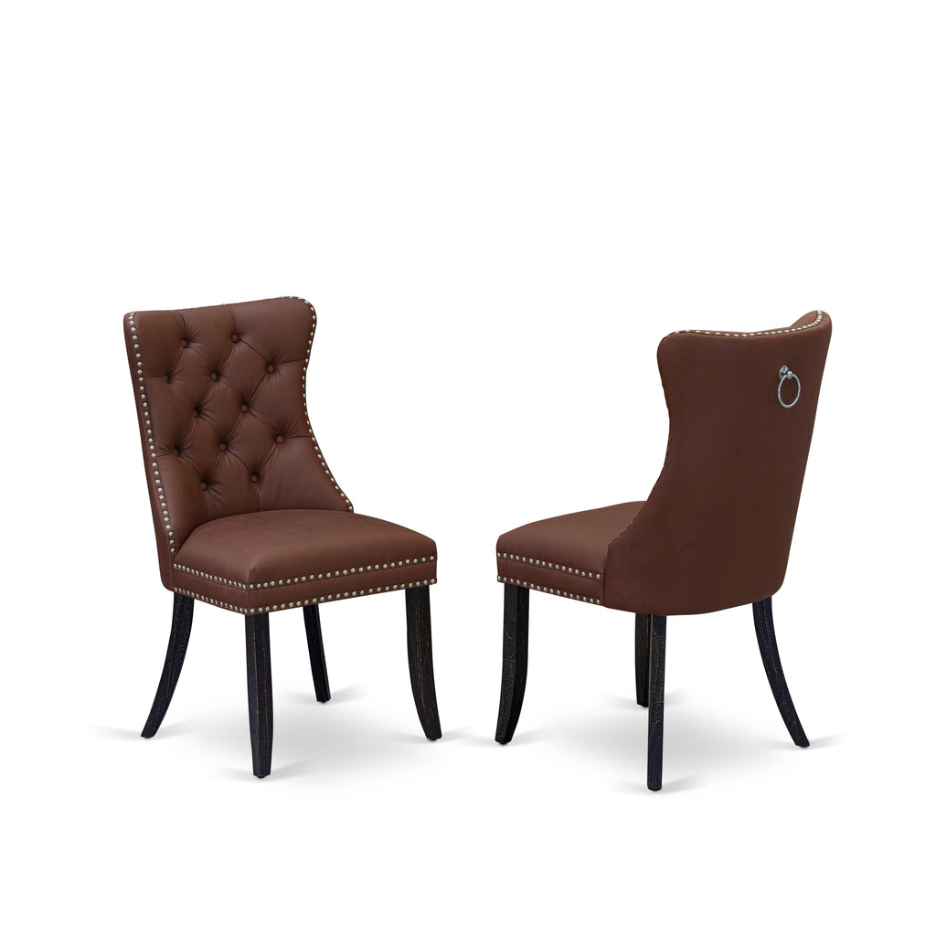 Luxe by East West Furniture I5DA7-411-26 7 Piece Dining Table Set Contains a 48" Round Table with Pedestal and 6 Burgandy Faux Leather Upholstered Chairs, Sand Blasted Black