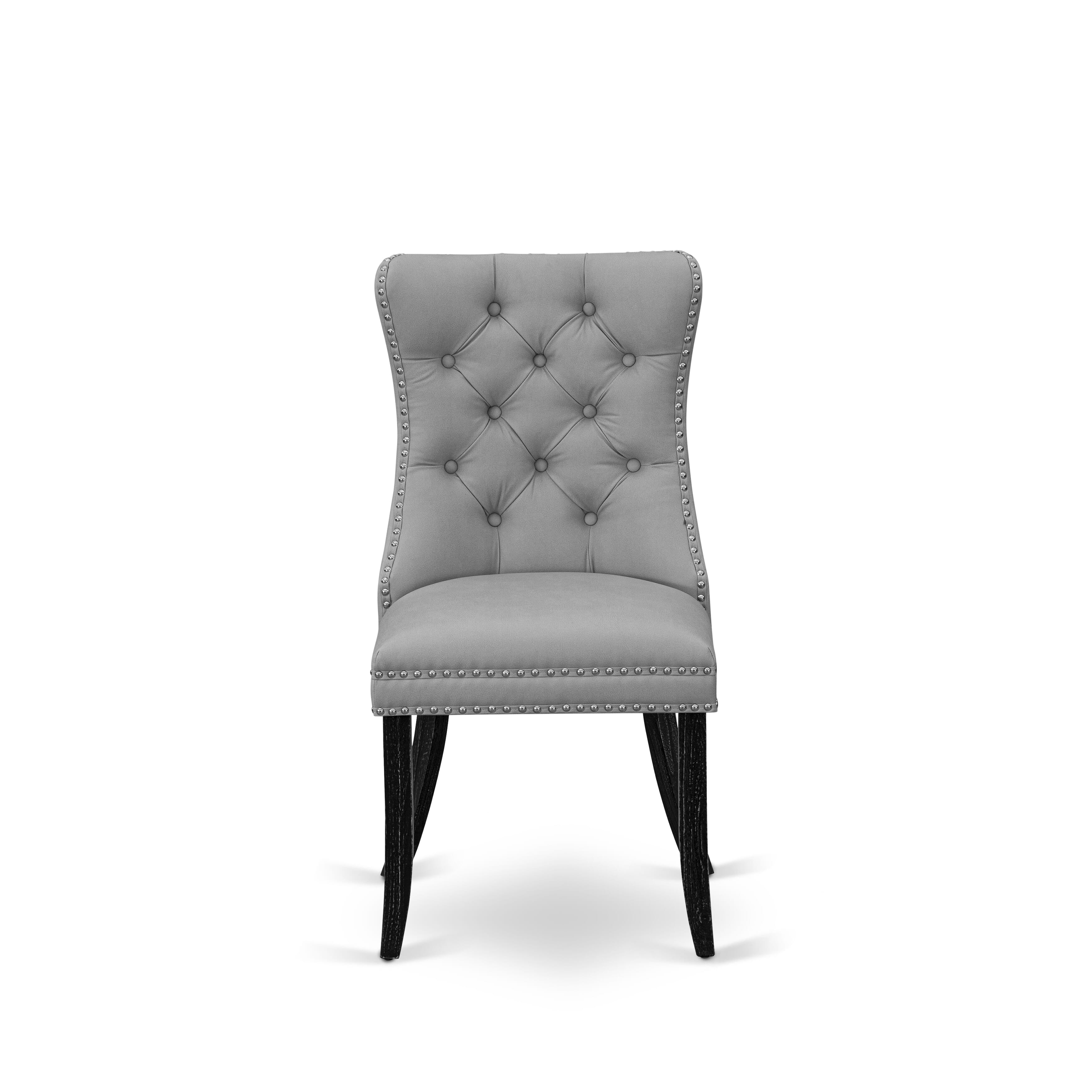 East West Furniture DAPFF27 Dallas Parson Kitchen Chairs - Button Tufted Nailhead Trim Light Gray faux Leather Upholstered Dining Chairs, Set of 2, Sand Blasted Black