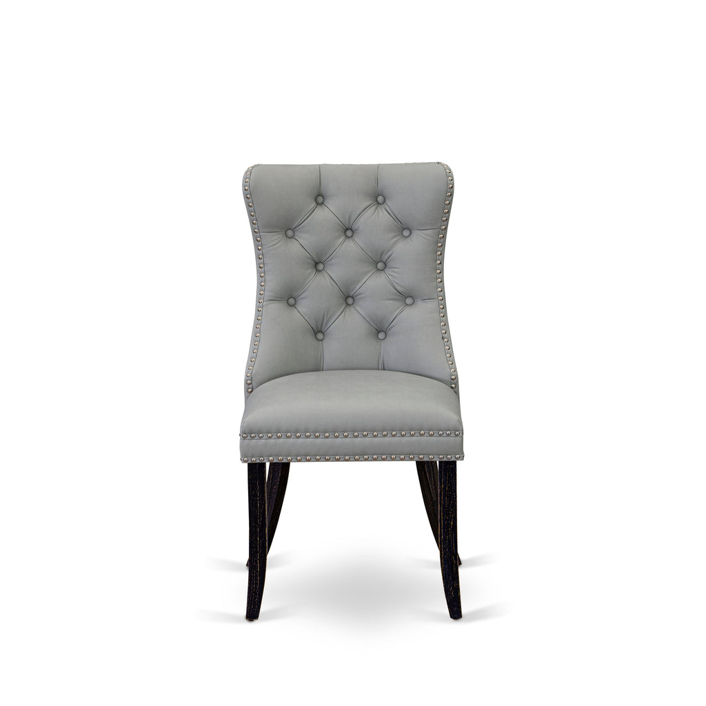 Luxe by East West Furniture I7DA5-411-27 5 Piece Dining Table Set Contains a 48" Round Table with Pedestal and 4 Light Gray Faux Leather Parson Chairs, Sand Blasted Black