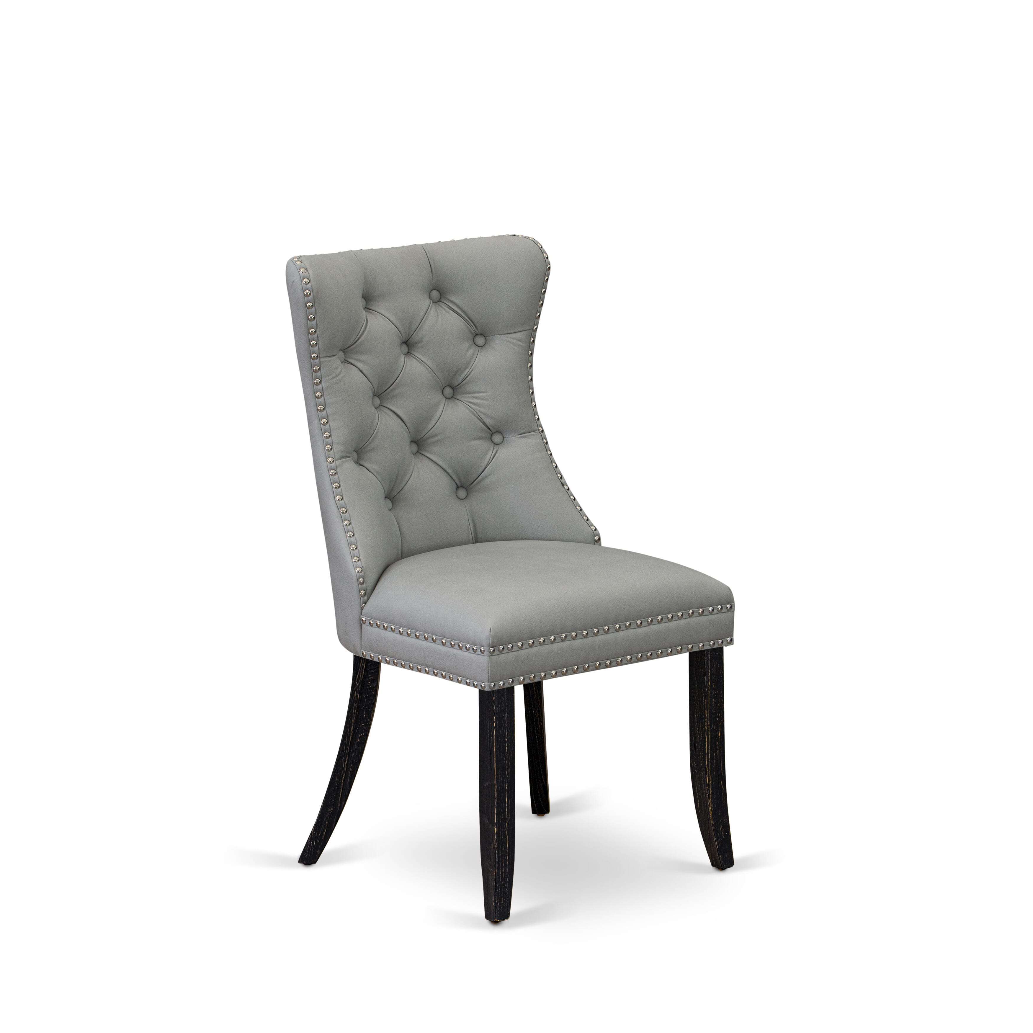 East West Furniture DAPFF27 Dallas Parson Kitchen Chairs - Button Tufted Nailhead Trim Light Gray faux Leather Upholstered Dining Chairs, Set of 2, Sand Blasted Black