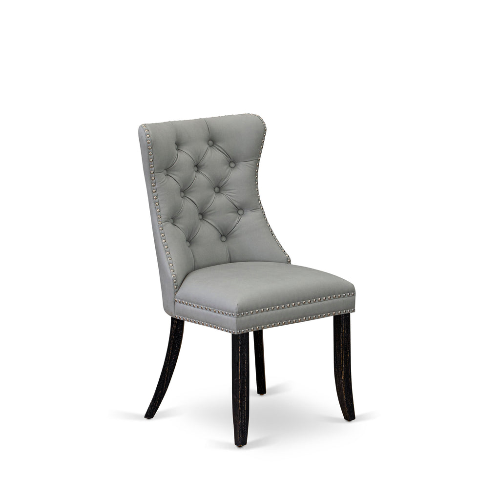 Luxe by East West Furniture I7DA5-411-27 5 Piece Dining Table Set Contains a 48" Round Table with Pedestal and 4 Light Gray Faux Leather Parson Chairs, Sand Blasted Black