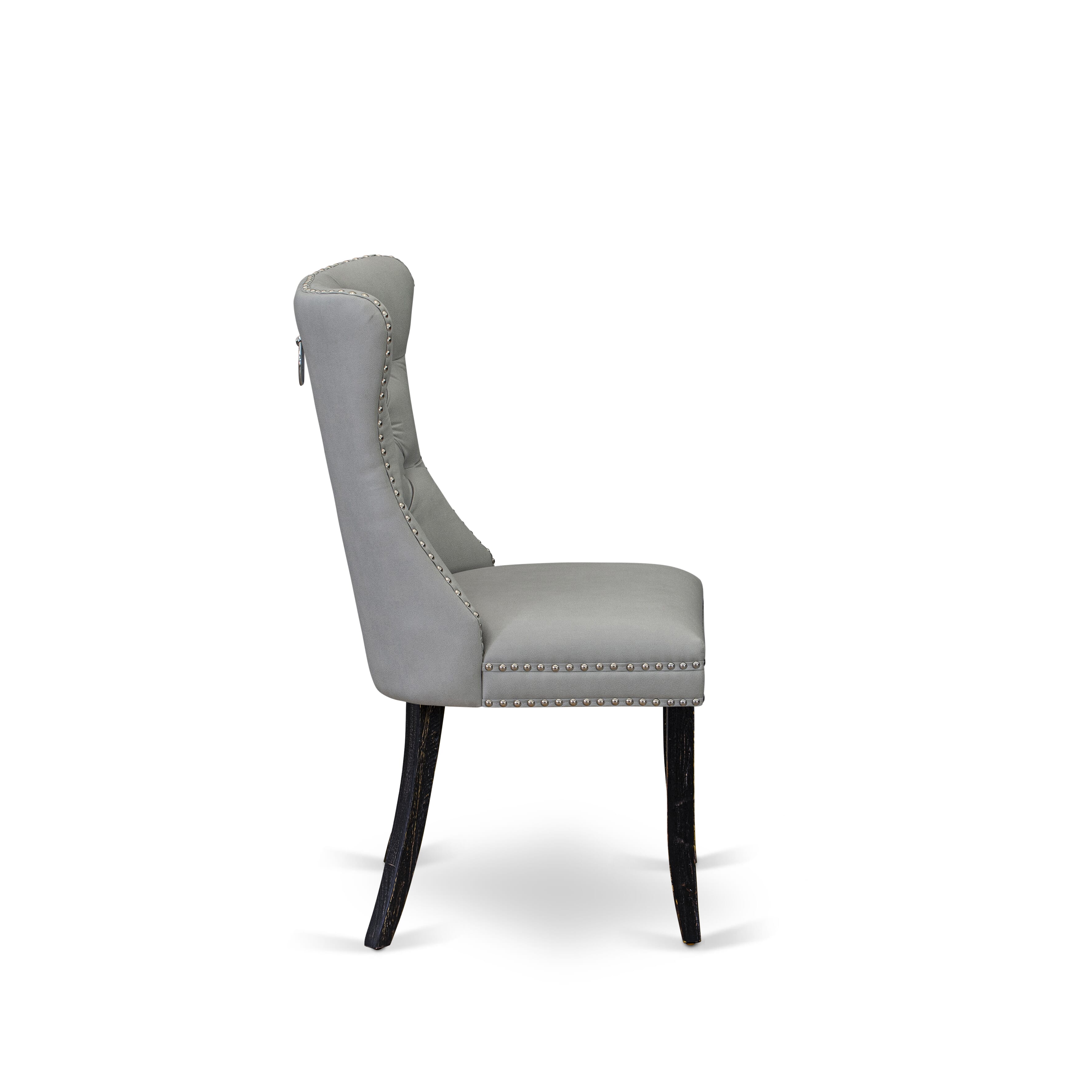 Luxe by East West Furniture F2DA5-411-27 5 Piece Dining Table Set Consists of a 48" Round Table with Pedestal and 4 Light Gray Faux Leather Parson Chairs, Sand Blasted Black