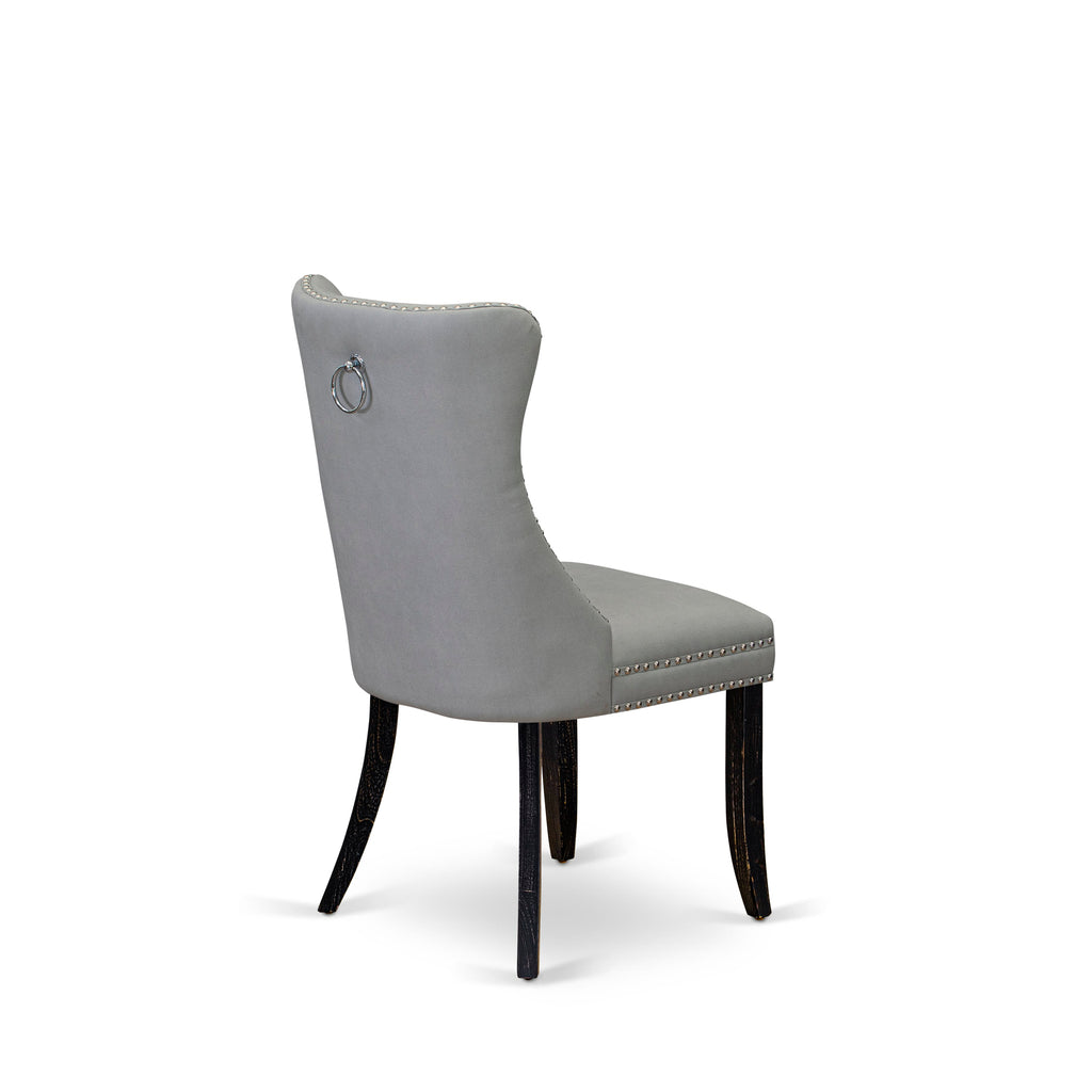 Luxe by East West Furniture I7DA5-411-27 5 Piece Dining Table Set Contains a 48" Round Table with Pedestal and 4 Light Gray Faux Leather Parson Chairs, Sand Blasted Black