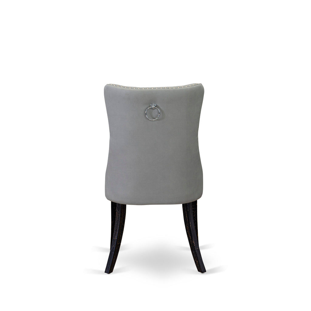 Luxe by East West Furniture F8DA5-411-27 5 Piece Dining Table Set Contains a 48" Round Table with Pedestal and 4 Light Gray Faux Leather Parson Chairs, Sand Blasted Black