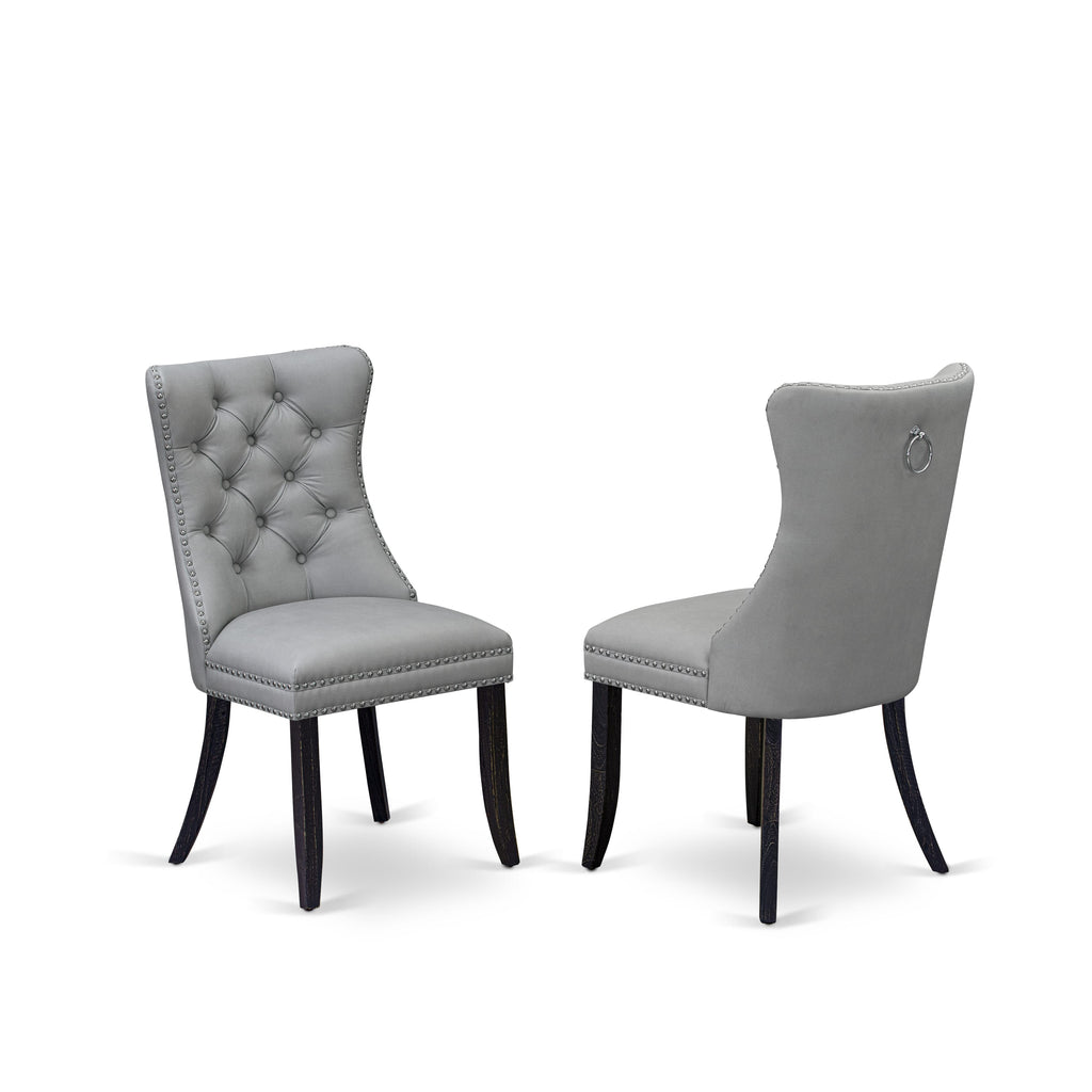 Luxe by East West Furniture F8DA7-411-27 7 Piece Dining Table Set Includes a 48" Round Table with Pedestal and 6 Light Gray Faux Leather Upholstered Chairs, Sand Blasted Black