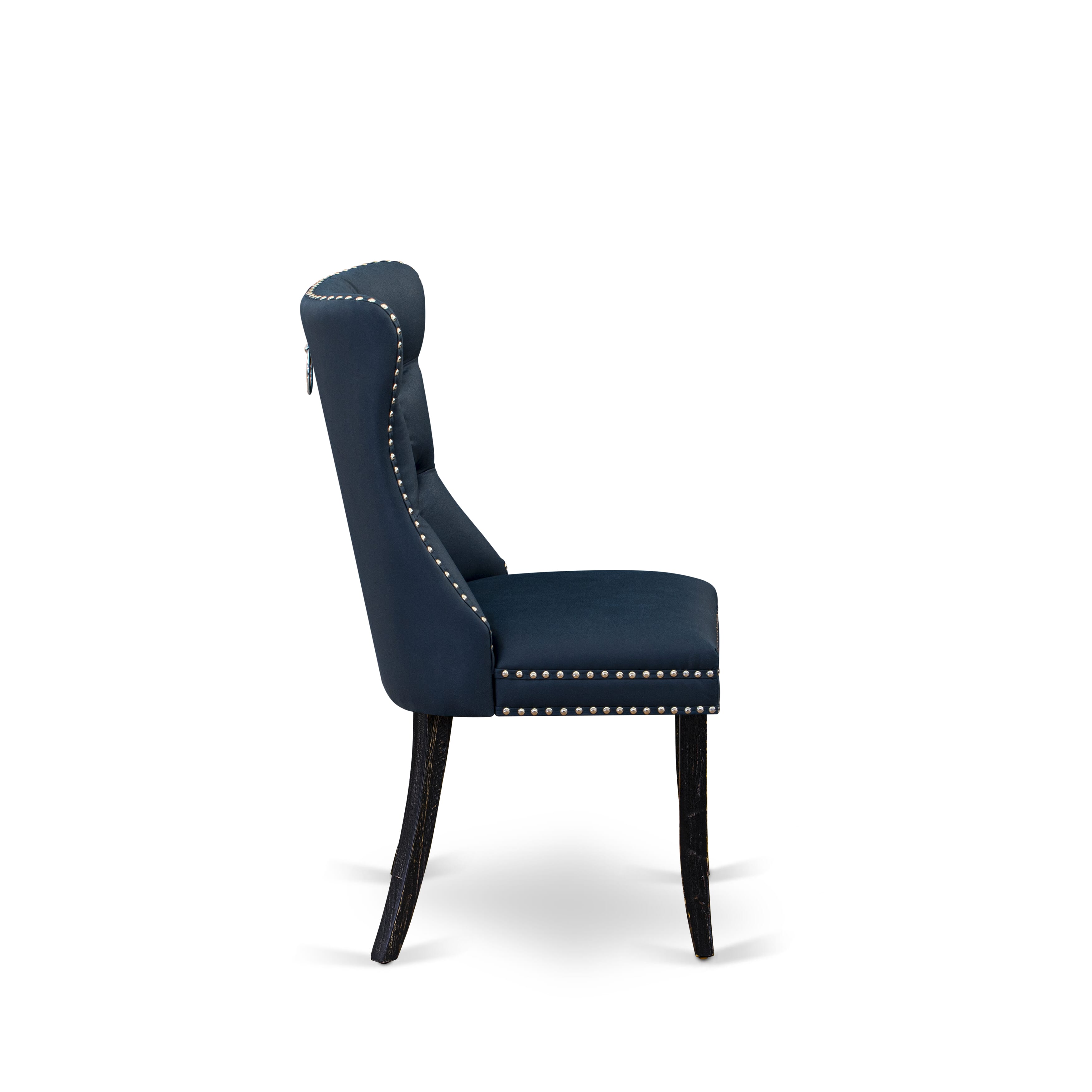 Luxe by East West Furniture I5DA5-411-29 5 Piece Dining Table Set Consists of a 48" Round Table with Pedestal and 4 Navy Blue Faux Leather Parson Chairs, Sand Blasted Black