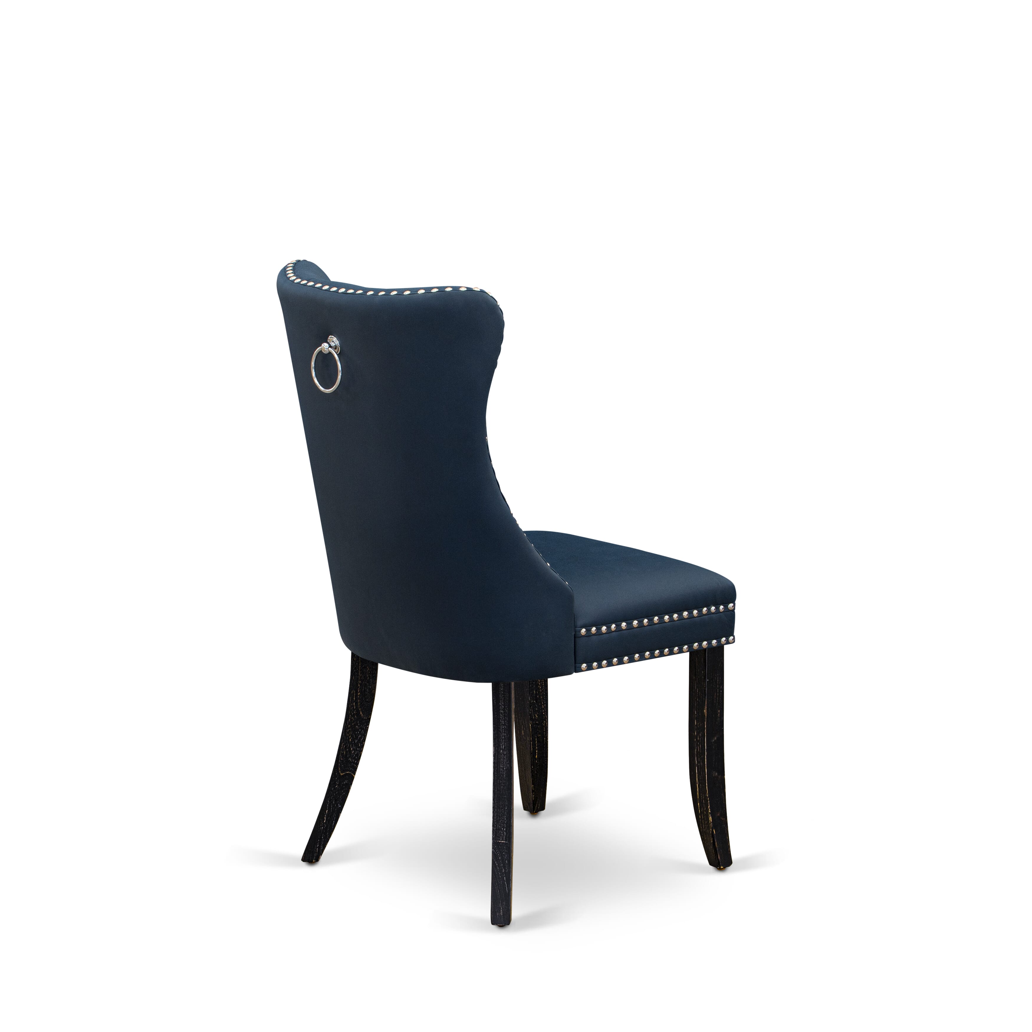 Luxe by East West Furniture I3DA5-411-29 5 Piece Dining Table Set Contains a 48" Round Table with Pedestal and 4 Navy Blue Faux Leather Upholstered Chairs, Sand Blasted Black