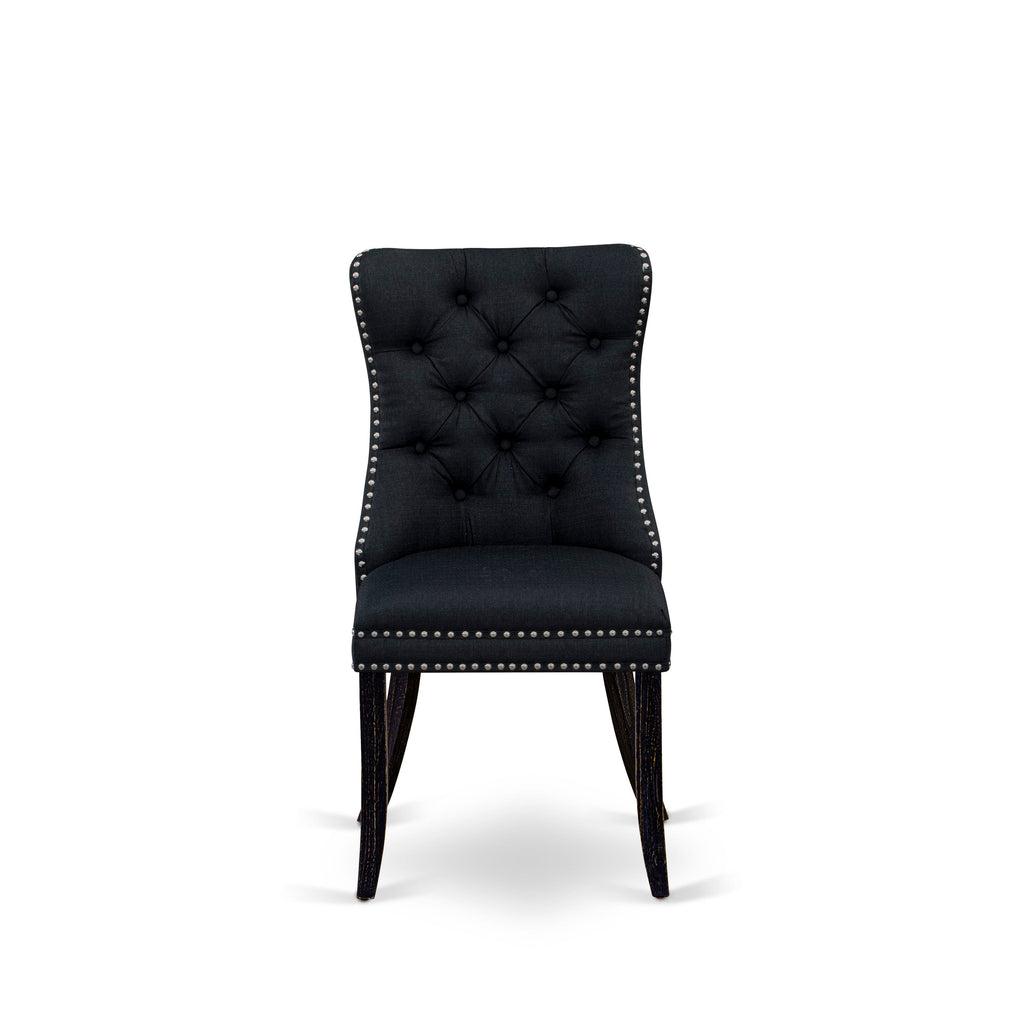 Luxe by East West Furniture F8DA7-411-24 7 Piece Kitchen Table Set Contains a 48" Round Table with Pedestal and 6 Black Linen Fabric Upholstered Chairs, Sand Blasted Black