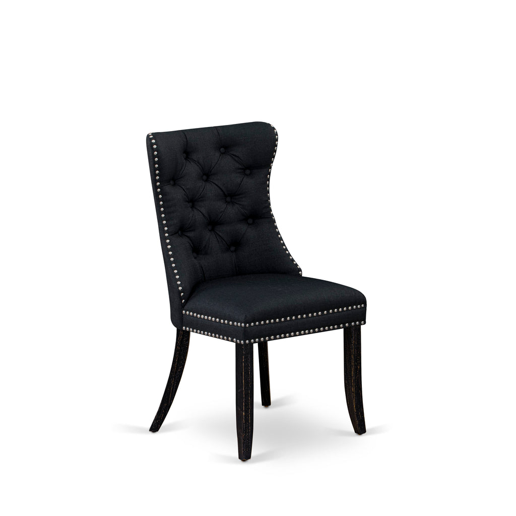 Luxe by East West Furniture F8DA7-411-24 7 Piece Kitchen Table Set Contains a 48" Round Table with Pedestal and 6 Black Linen Fabric Upholstered Chairs, Sand Blasted Black